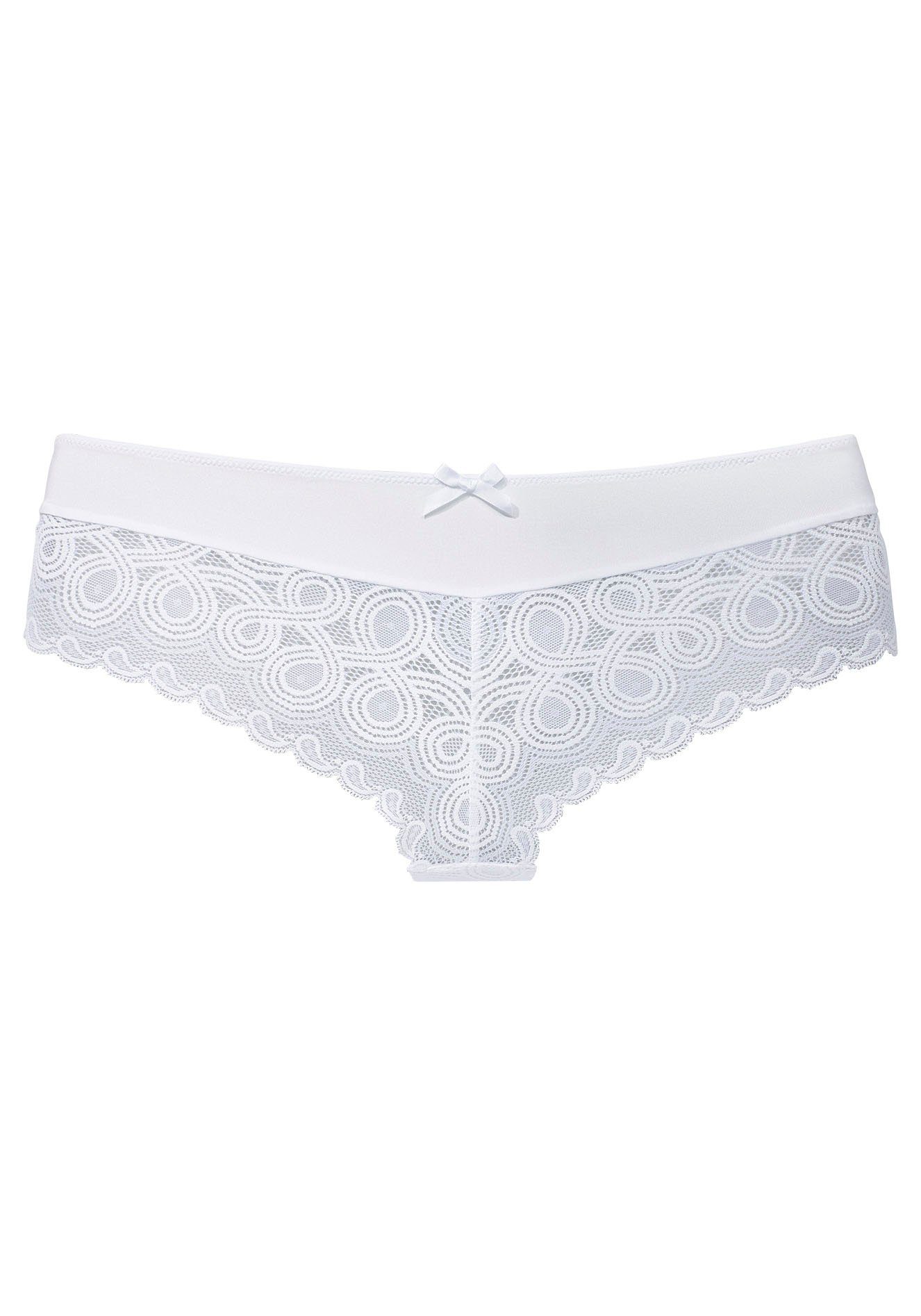 Lascana Stringpants met extravagante kant en sierstrik strings maat 48/50 wit