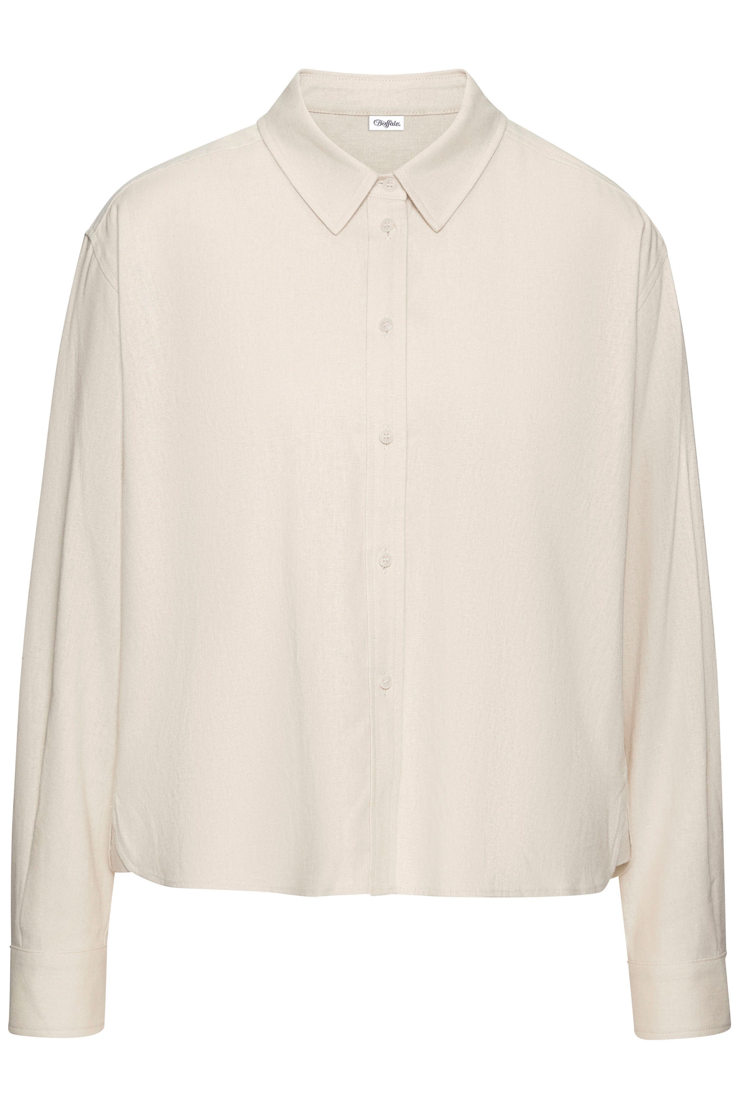 Buffalo Overhemdblouse met linnenpercentage, luchtige lange blouse met overhemdkraag