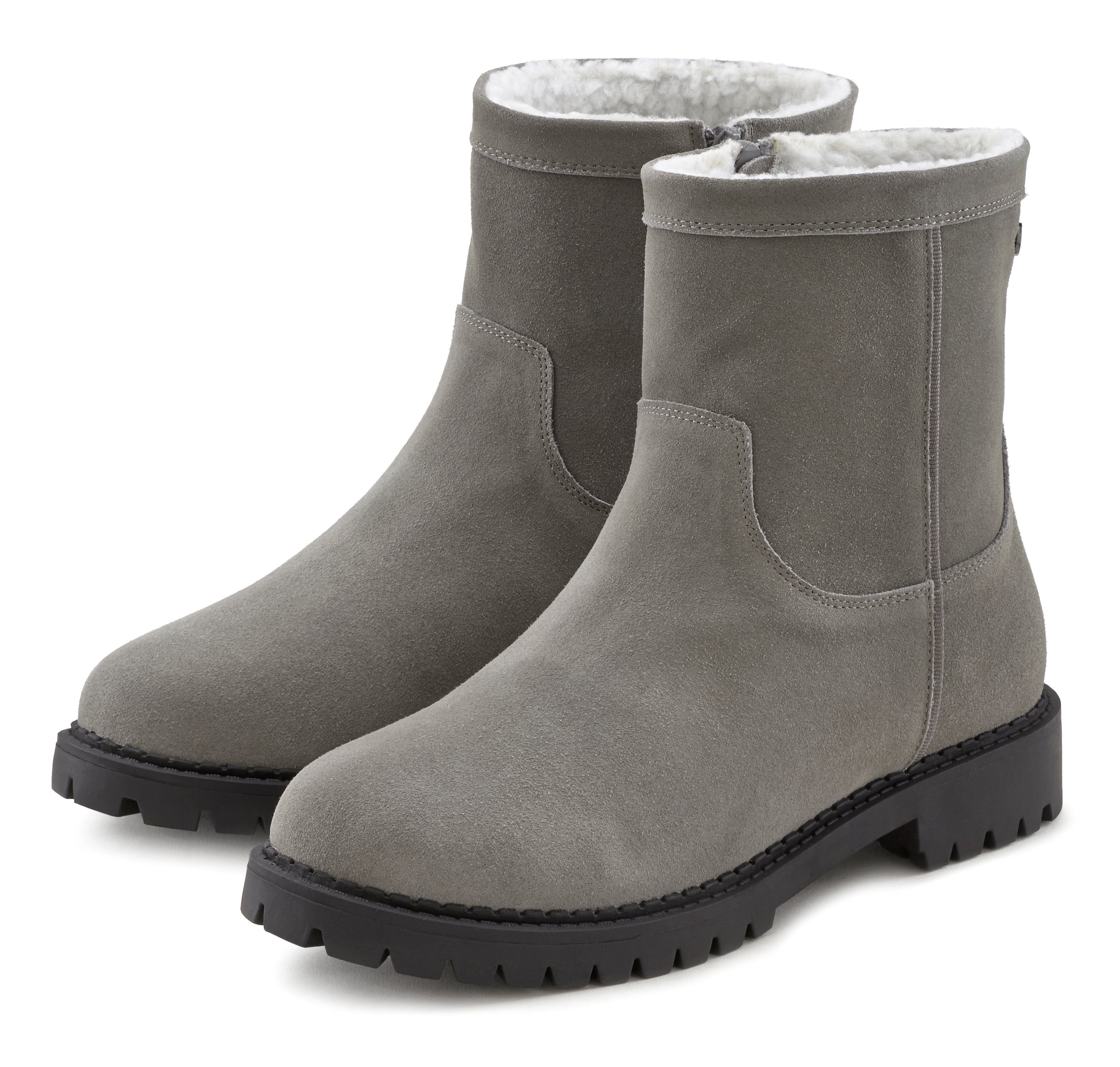 Lascana Laarzen Boots winterlaarzen van leer met een warme voering en profielzool