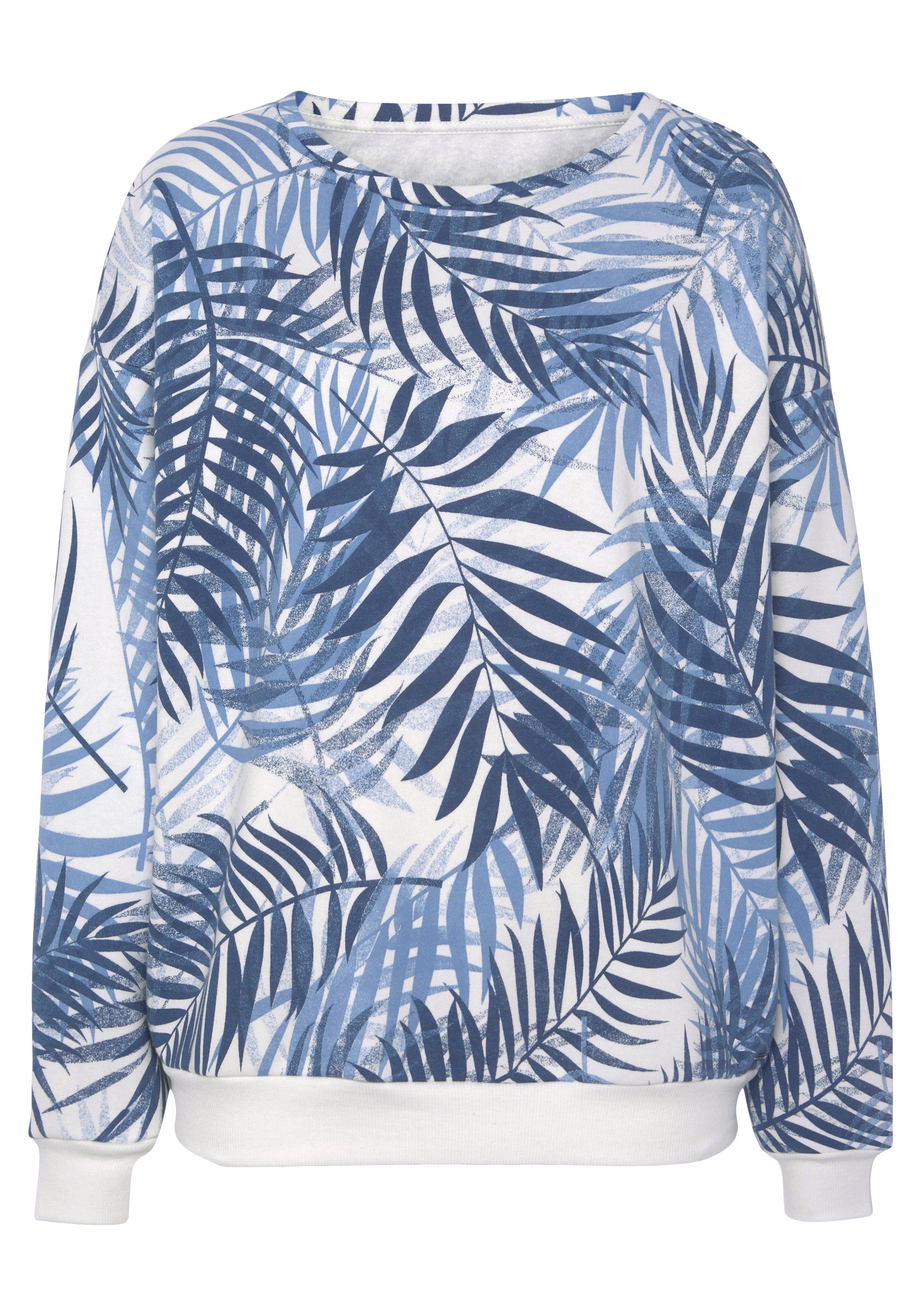 Lascana Sweater Loungeshirt Loungetop met allover-bladerenprint, loungewear (1-delig)