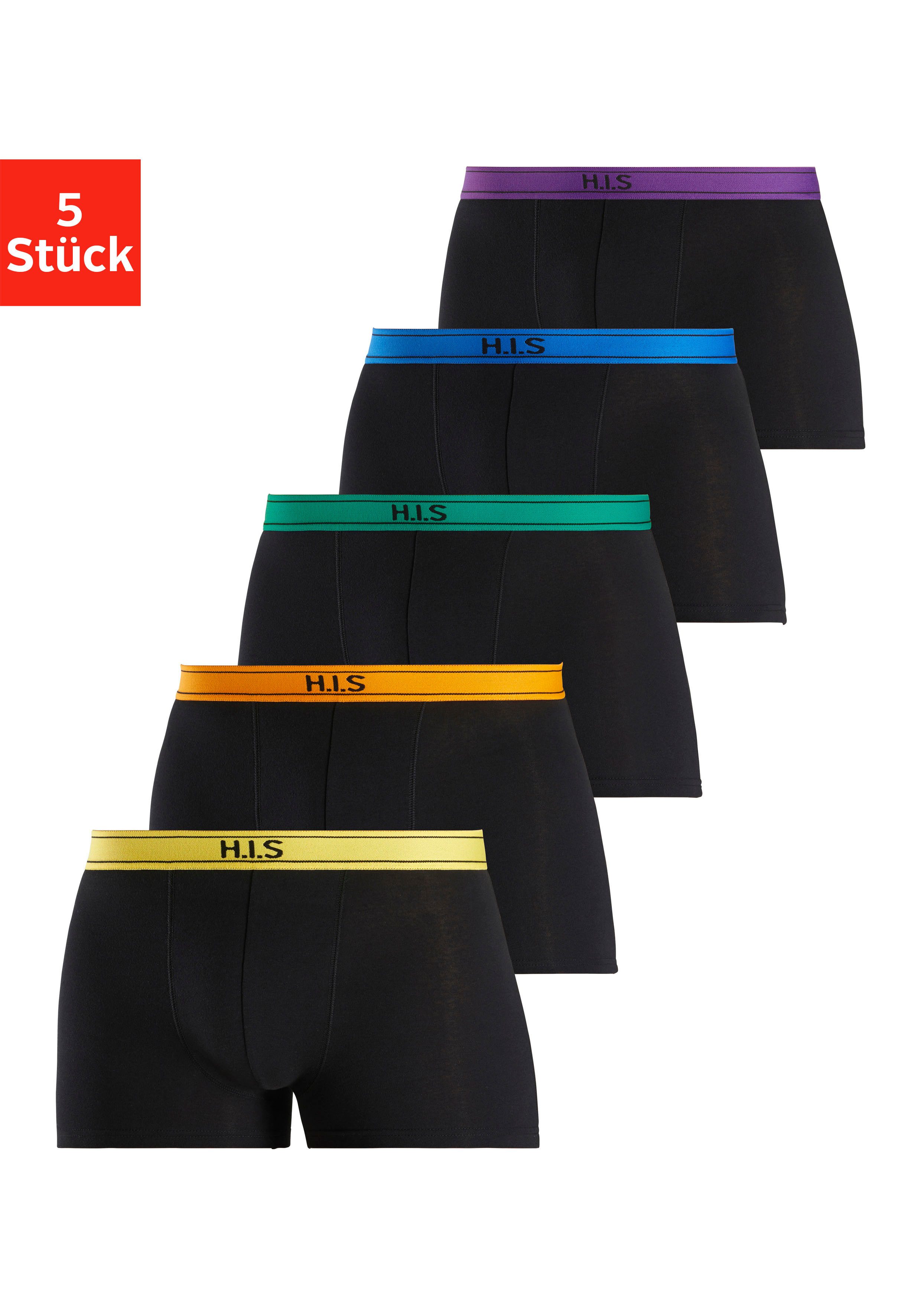 H.I.S Boxershort voor heren met strepen en logo op de band (set, 5 stuks)