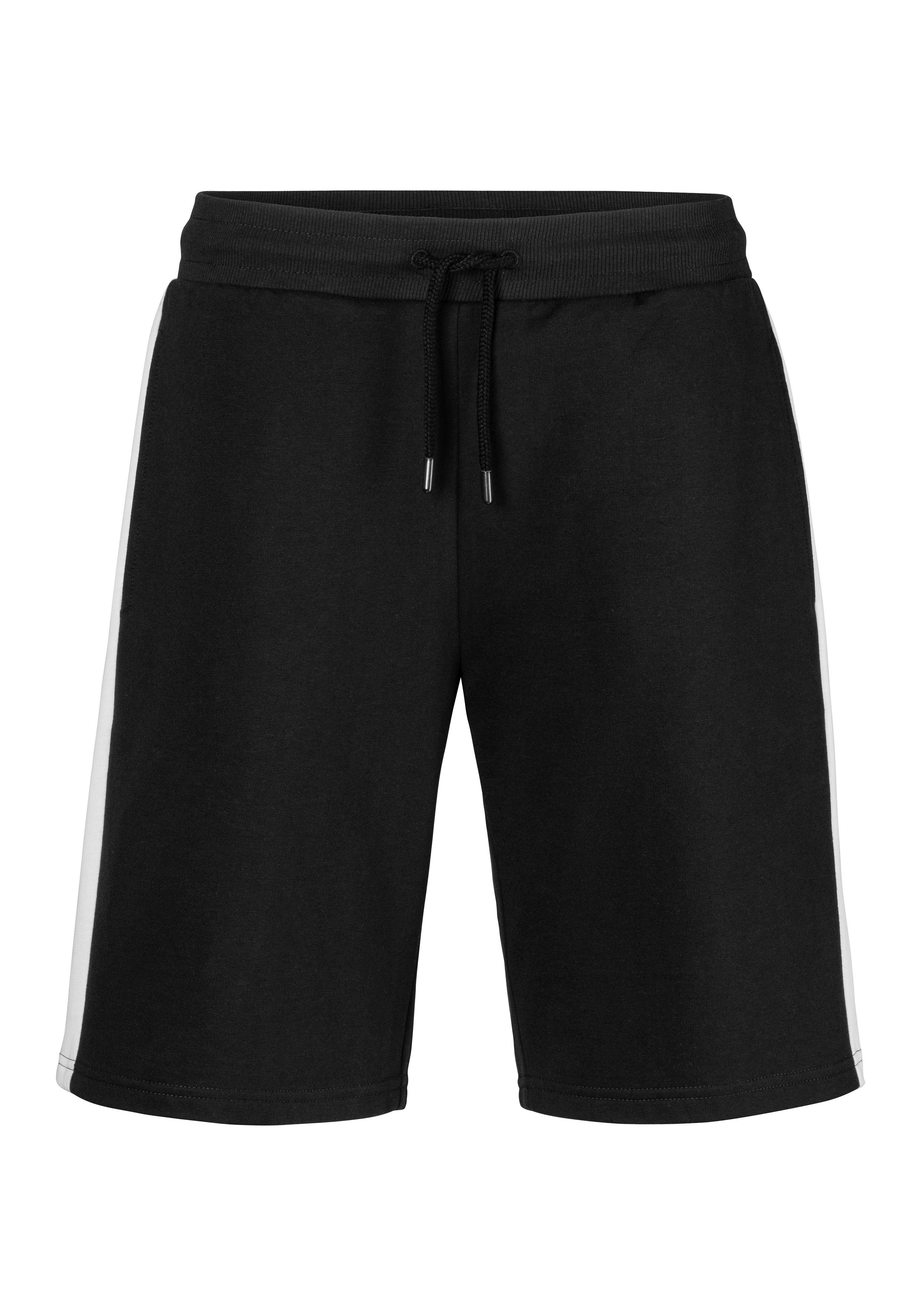 H.I.S Sweatshort opzij strepen met logoprint heren maat M (48/50) zwart