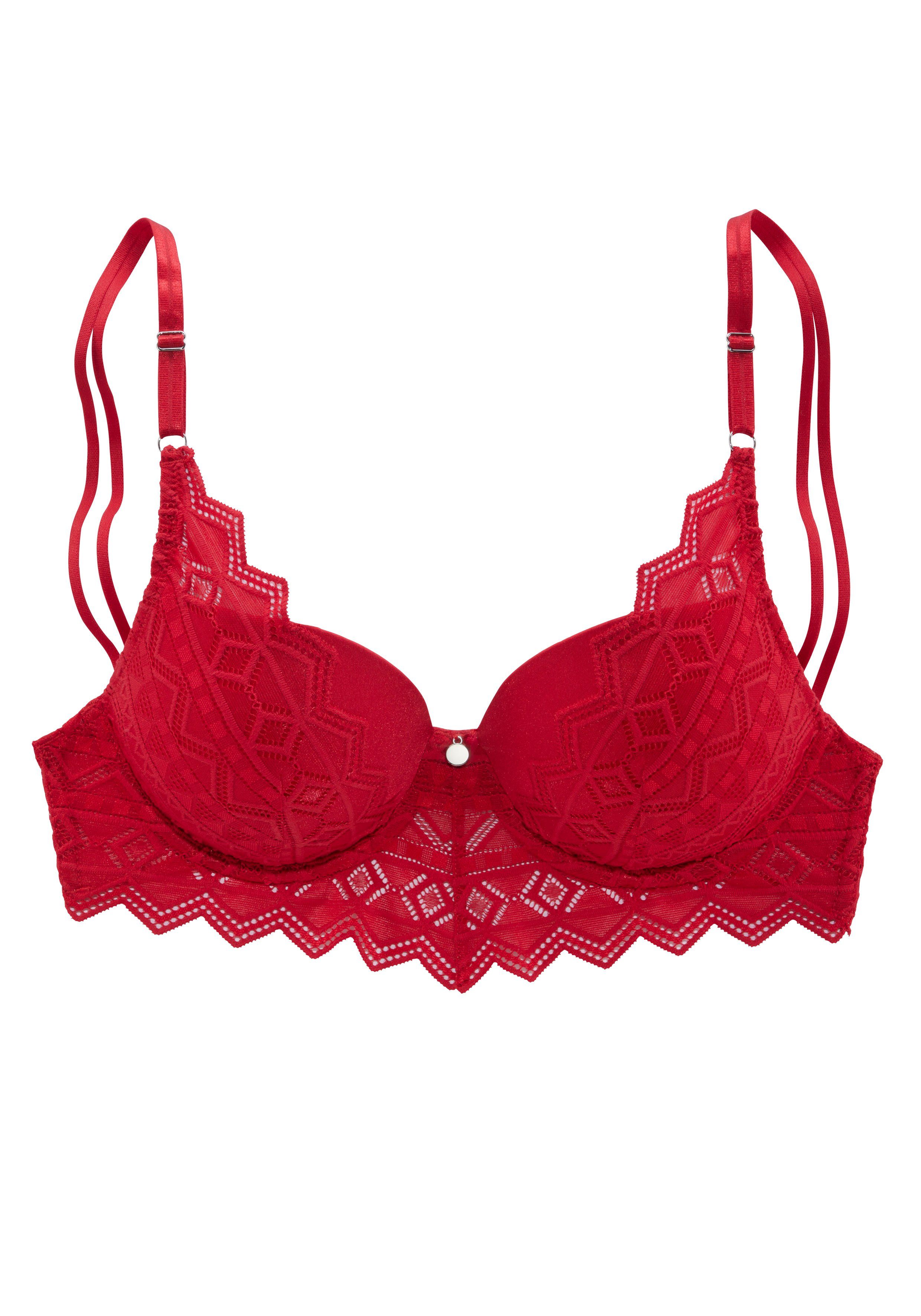 s.Oliver RED LABEL Beachwear Push-up-bh Romane met beugel en grafische kant in transparante look, lingerie
