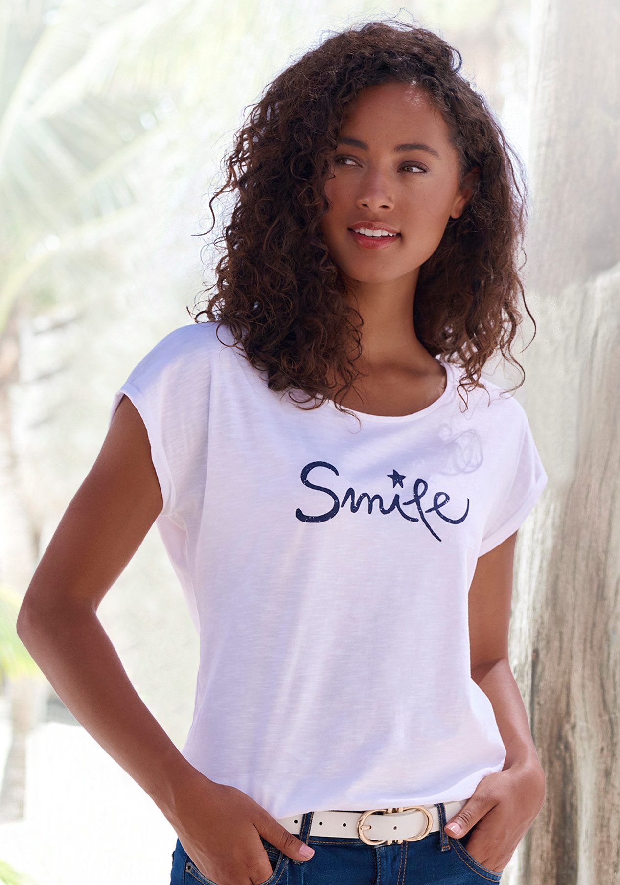 Beachtime T-shirt Met frontprint "Smile" in een zachte katoenkwaliteit