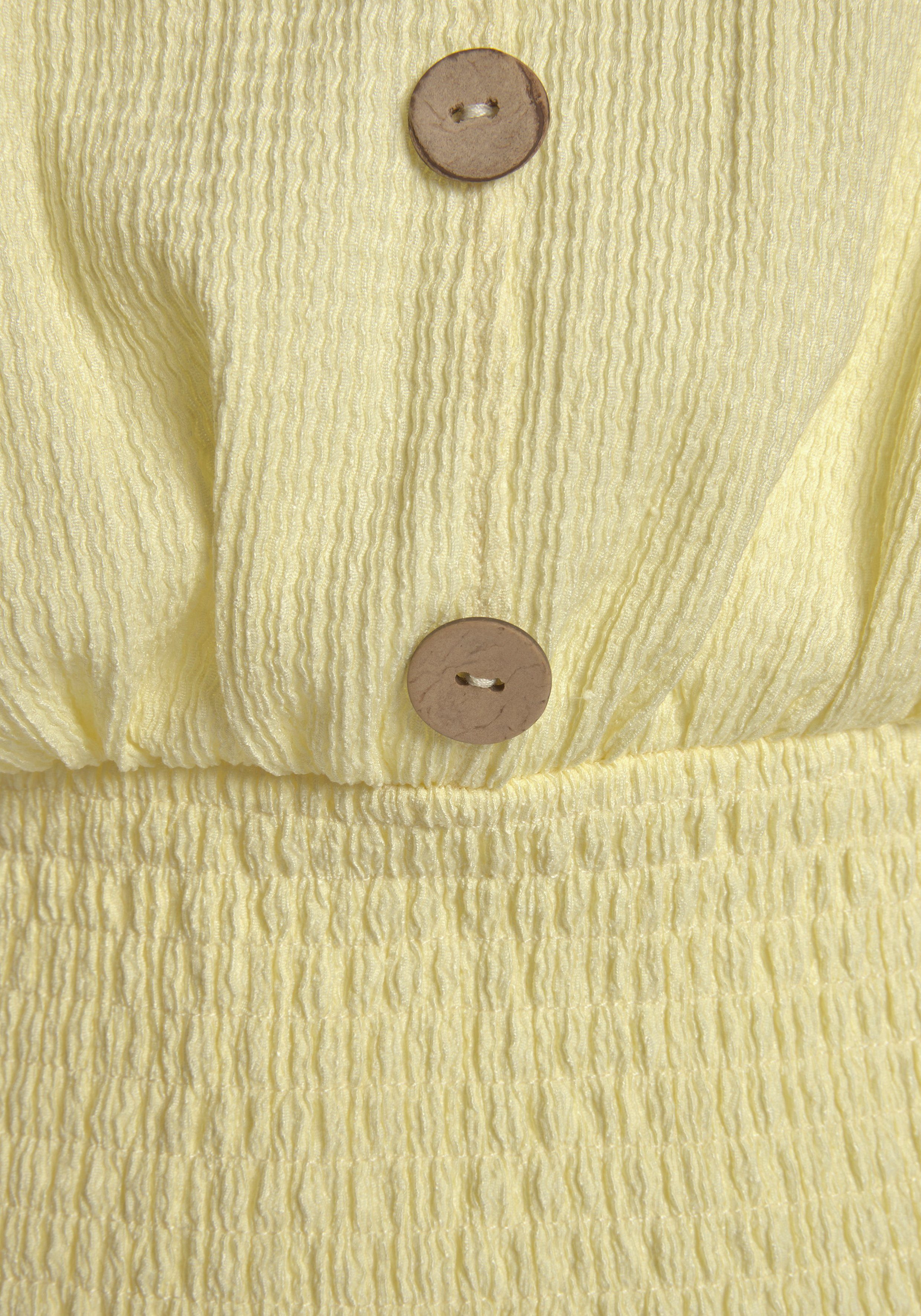 Lascana Shirt met V-hals met brede gesmokte zoom en kraag, blouseshirt, zomers