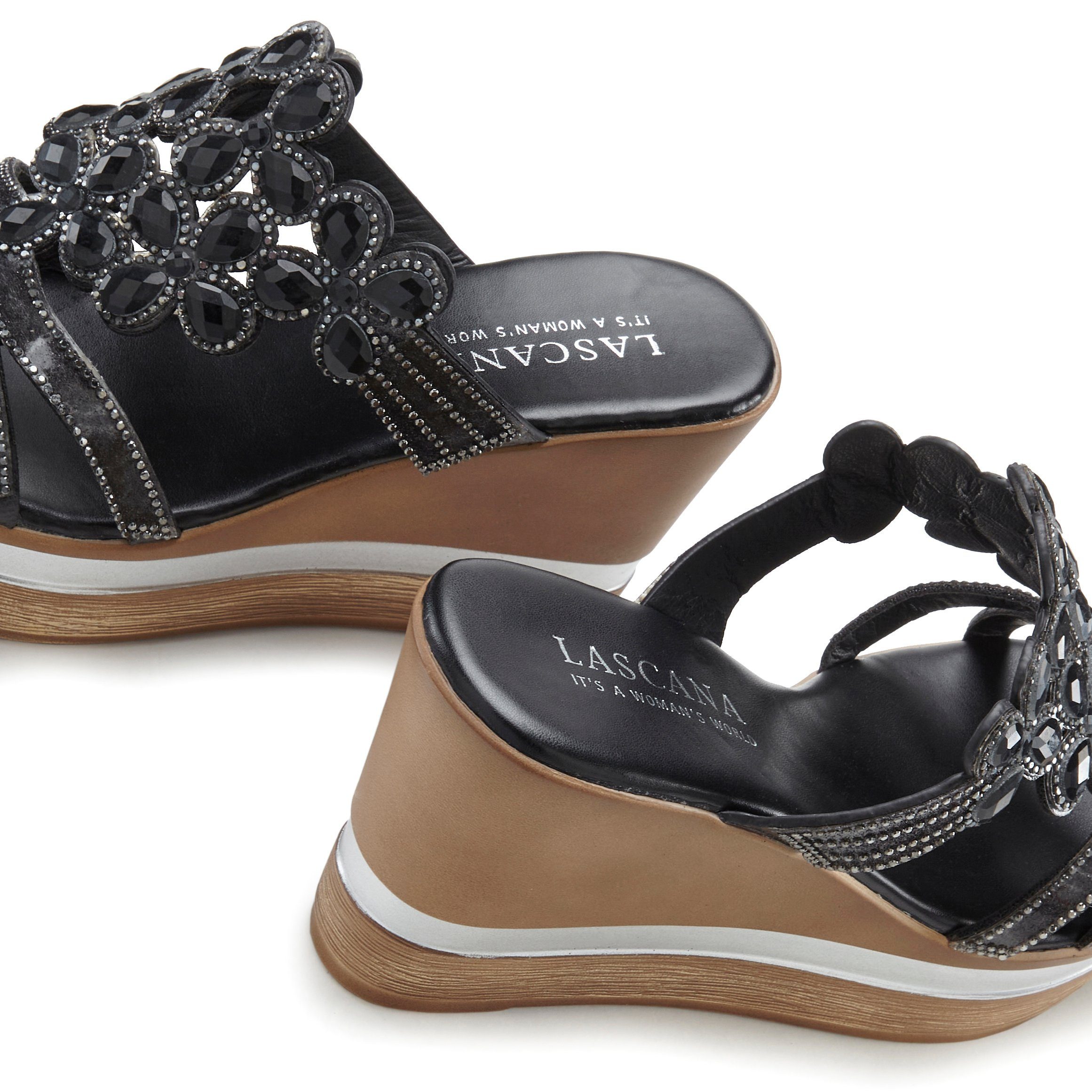 Lascana Slippers Mule, sandaal, open schoen met sleehak en uitgebreide versiering