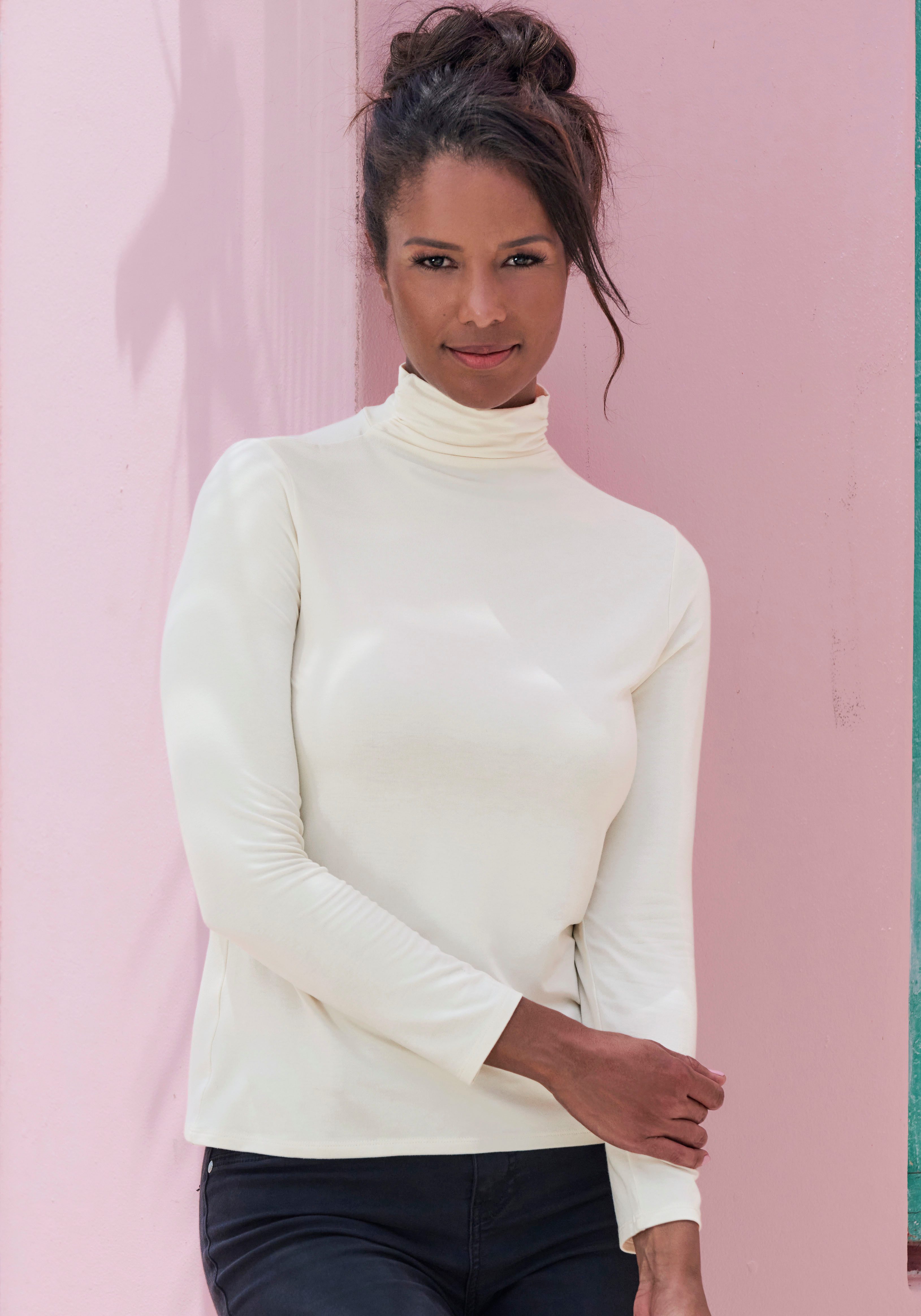 Lascana Shirt met staande kraag Van zachte viscose-stretch van zachte viscosekwaliteit (Set van 2)