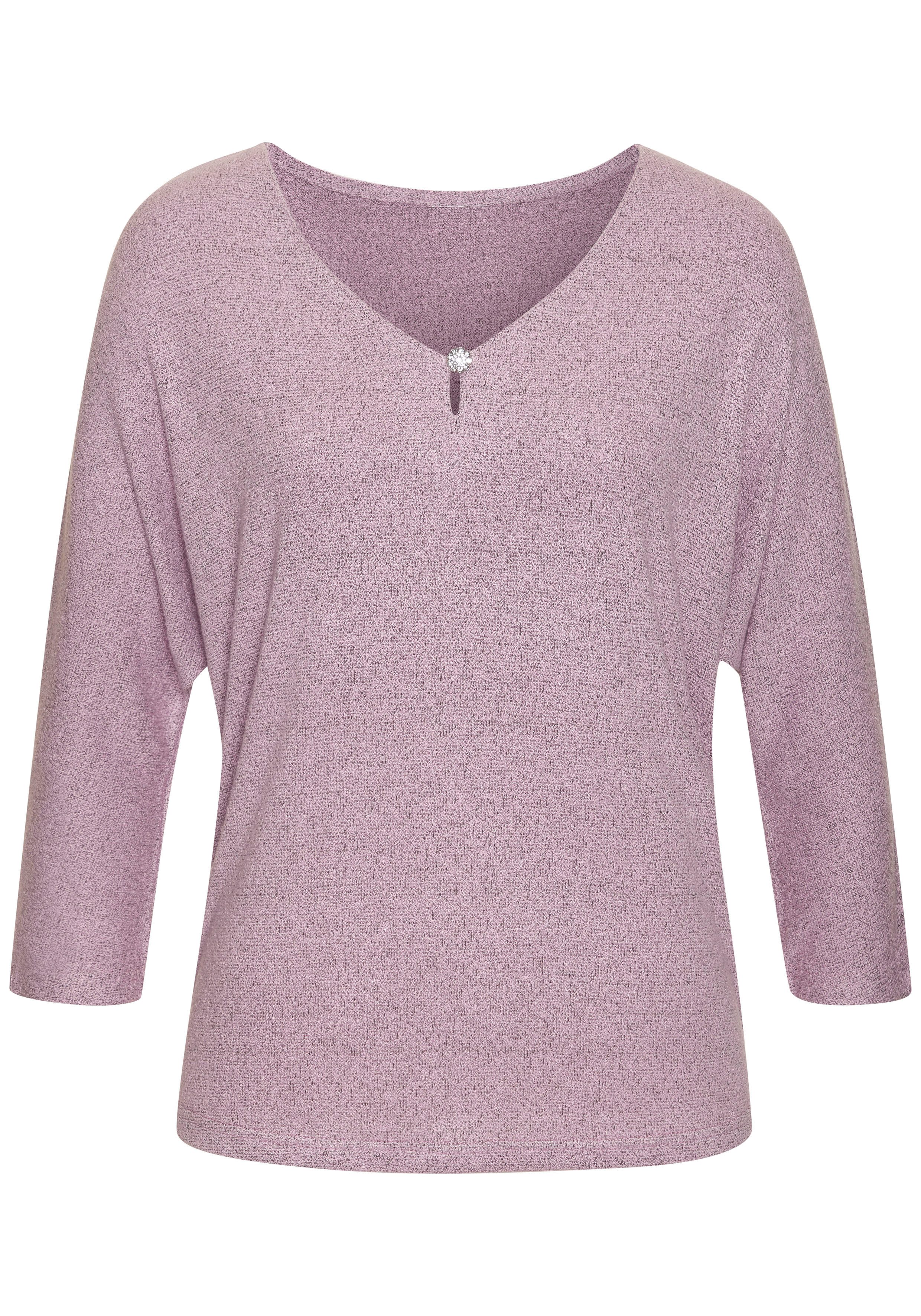 Lascana Shirt met 3/4 mouwen Met fonkelende strassknop van gestructureerde viscosekwaliteit