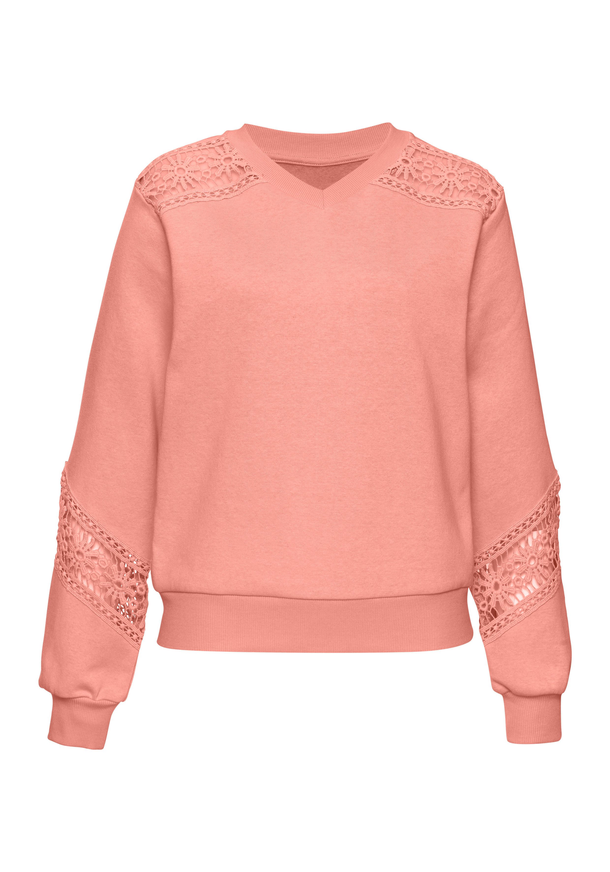 Vivance Sweatshirt met kanten inzetstukken op schouder en mouw strandtruien maat 36/38 oranje