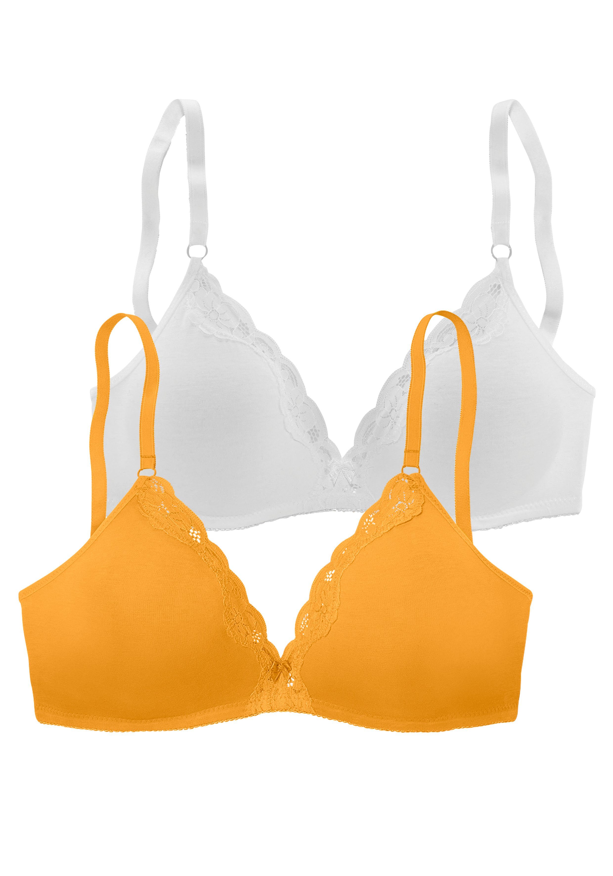 Petite fleur Bralette-bh zonder beugels van katoen met kant (Set van 2)
