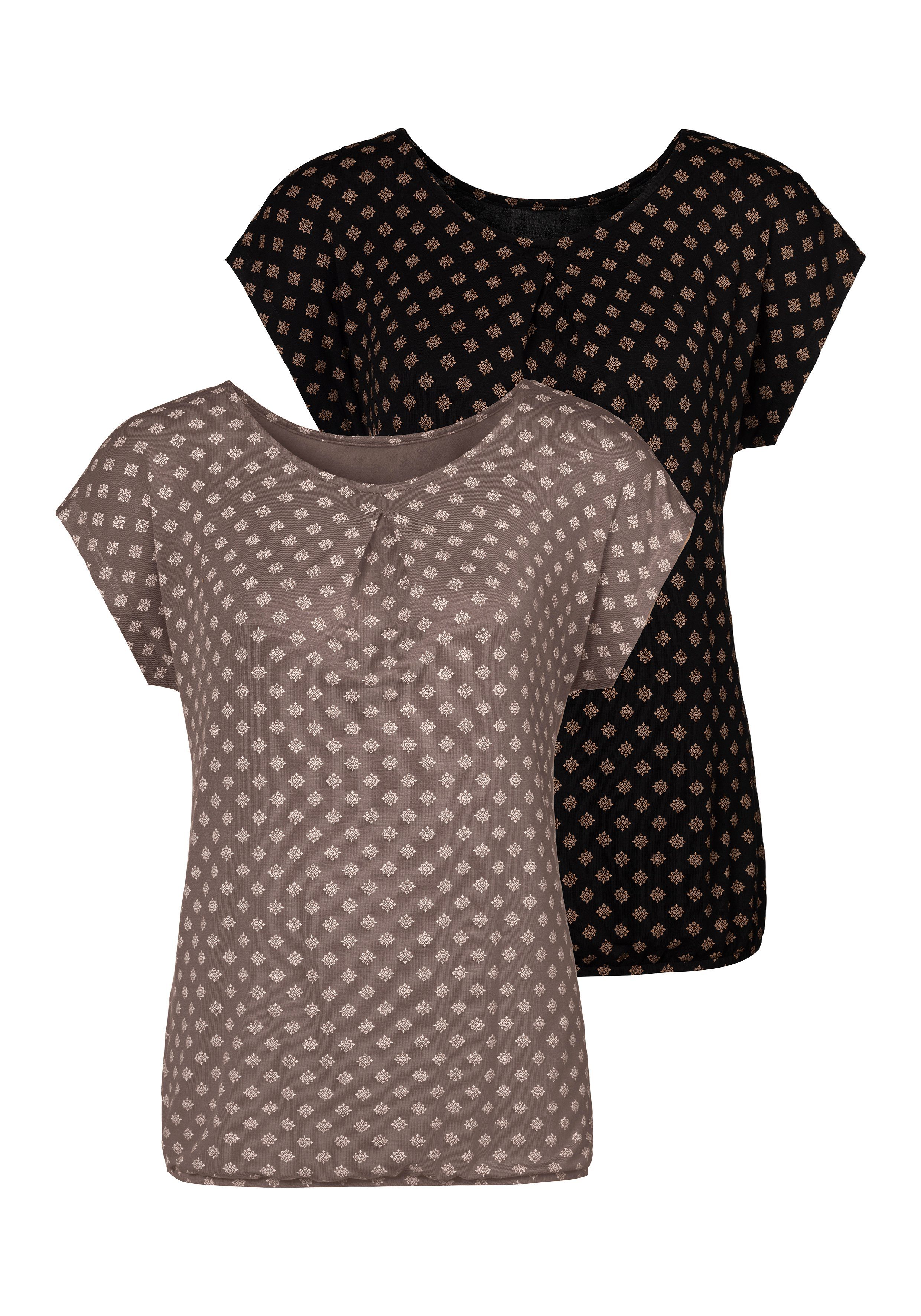 Lascana Shirt met korte mouwen Met stolpplooi bij de hals (2-delig, Set van 2)