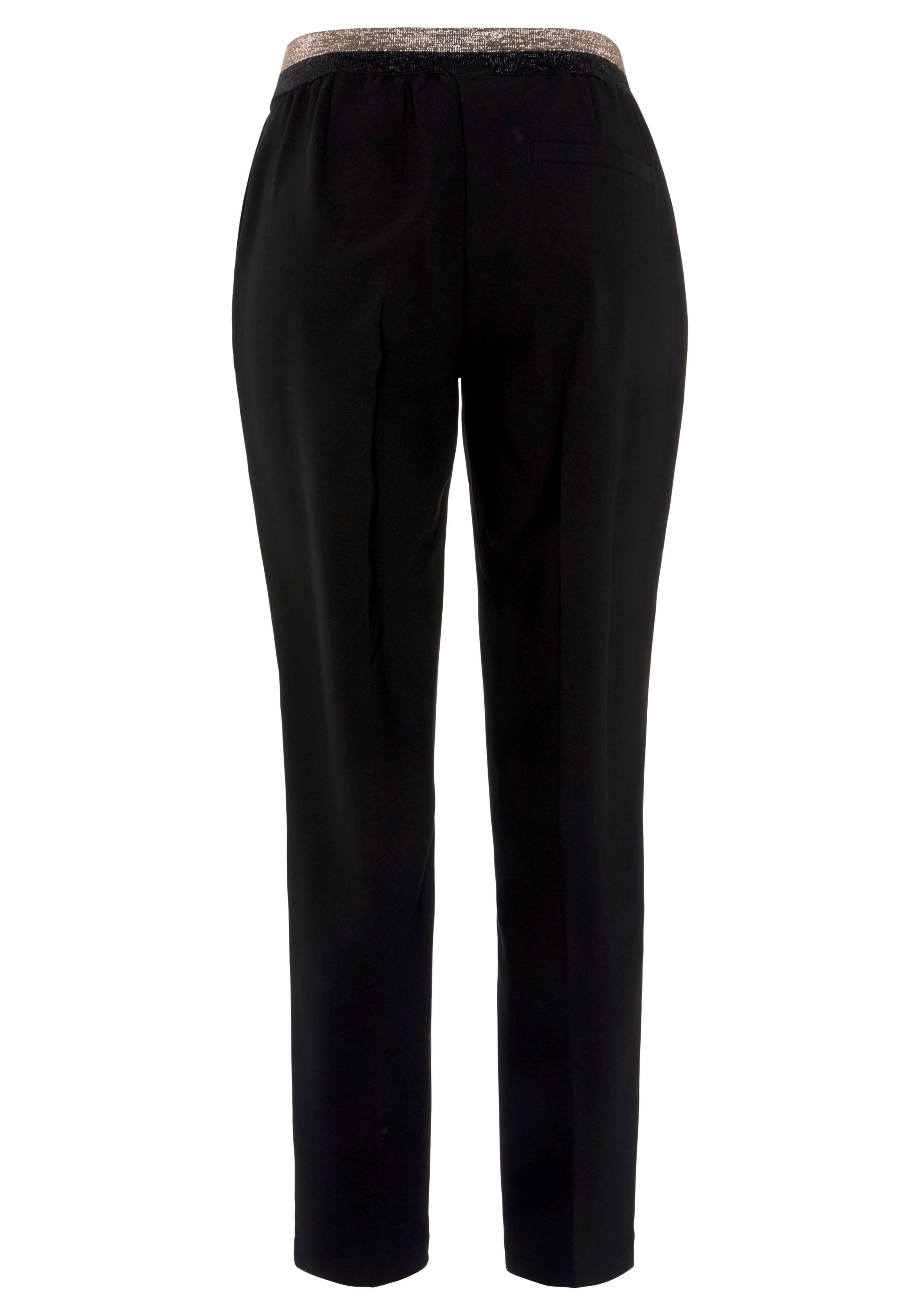 Lascana Pantalon met vouw met glitter tailleband, smal gesneden, pantalon, business-look