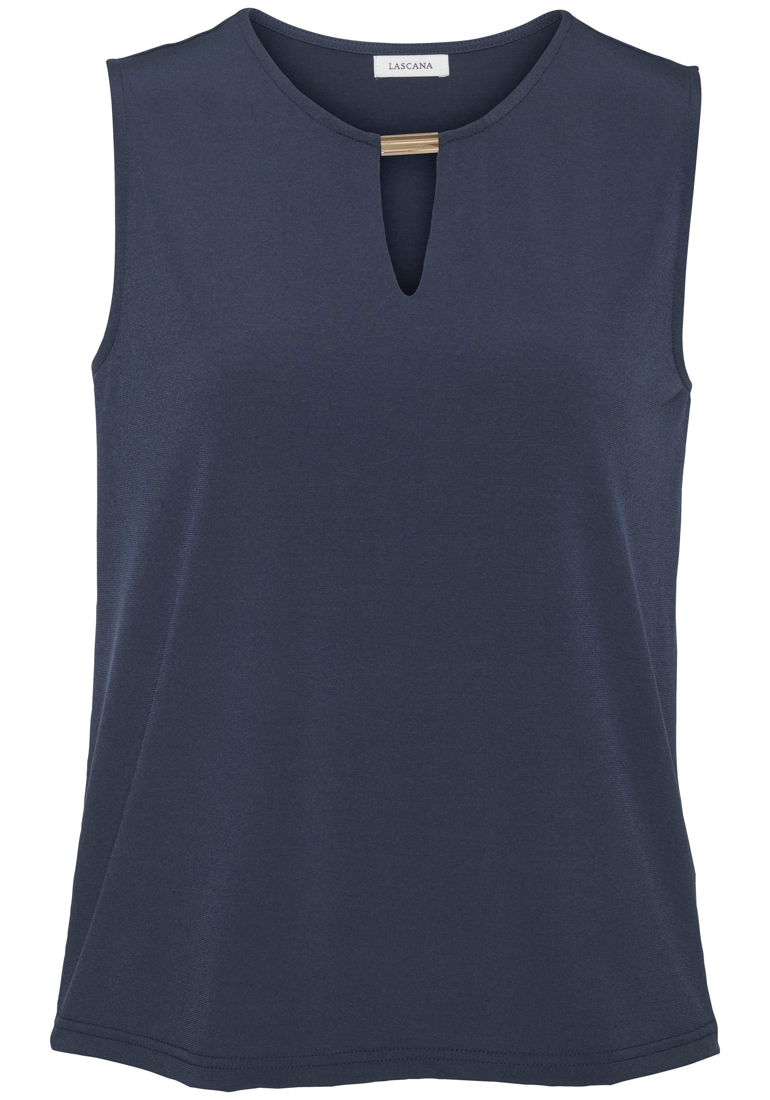 Lascana Tanktop van gladde jerseykwaliteit met cut-out, elegant zomertop, kreukvrij
