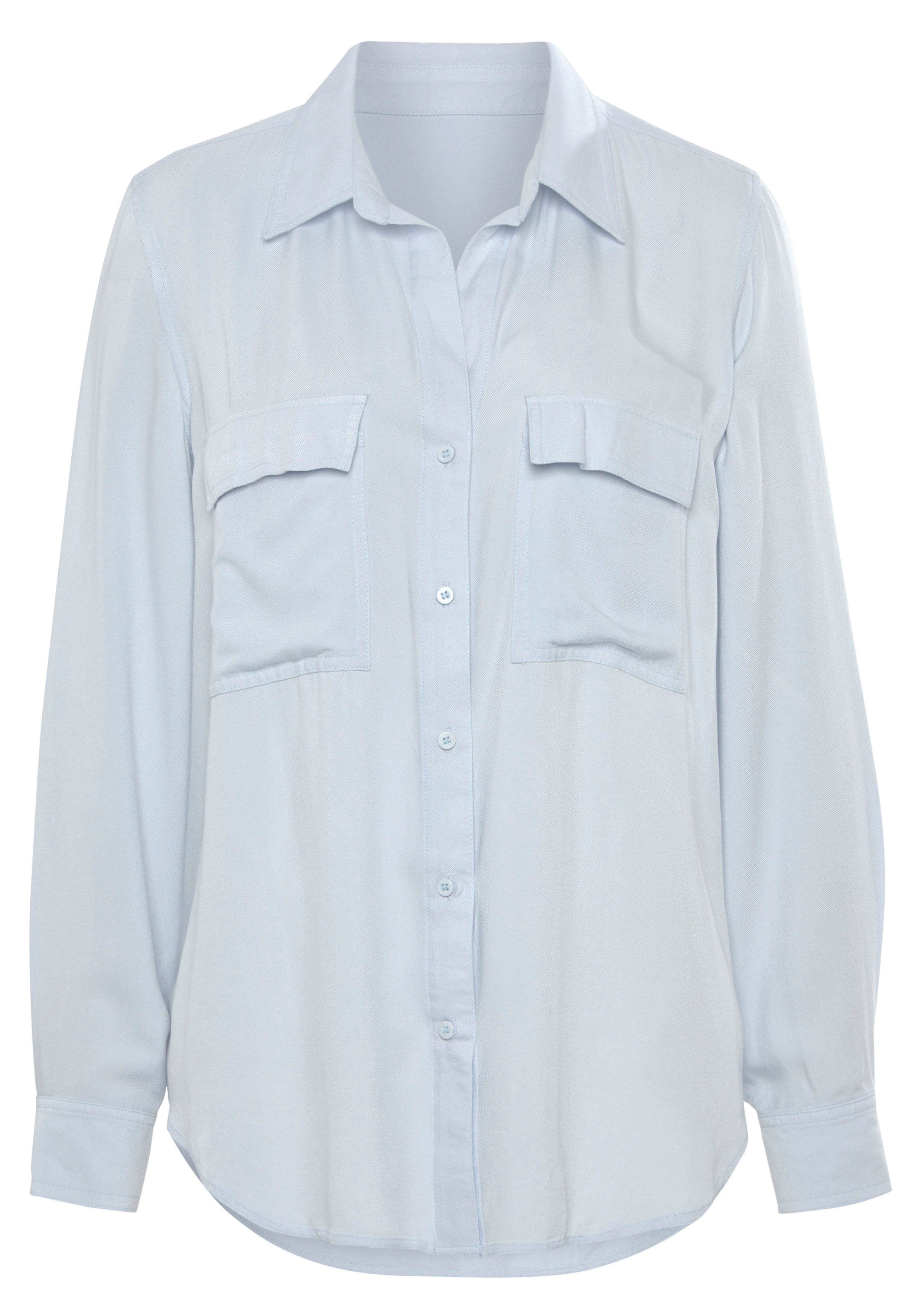 Vivance Overhemdblouse van zachte lyocellkwaliteit, luchtige damesblouse, casual-chic strandtops maat 44 blauw
