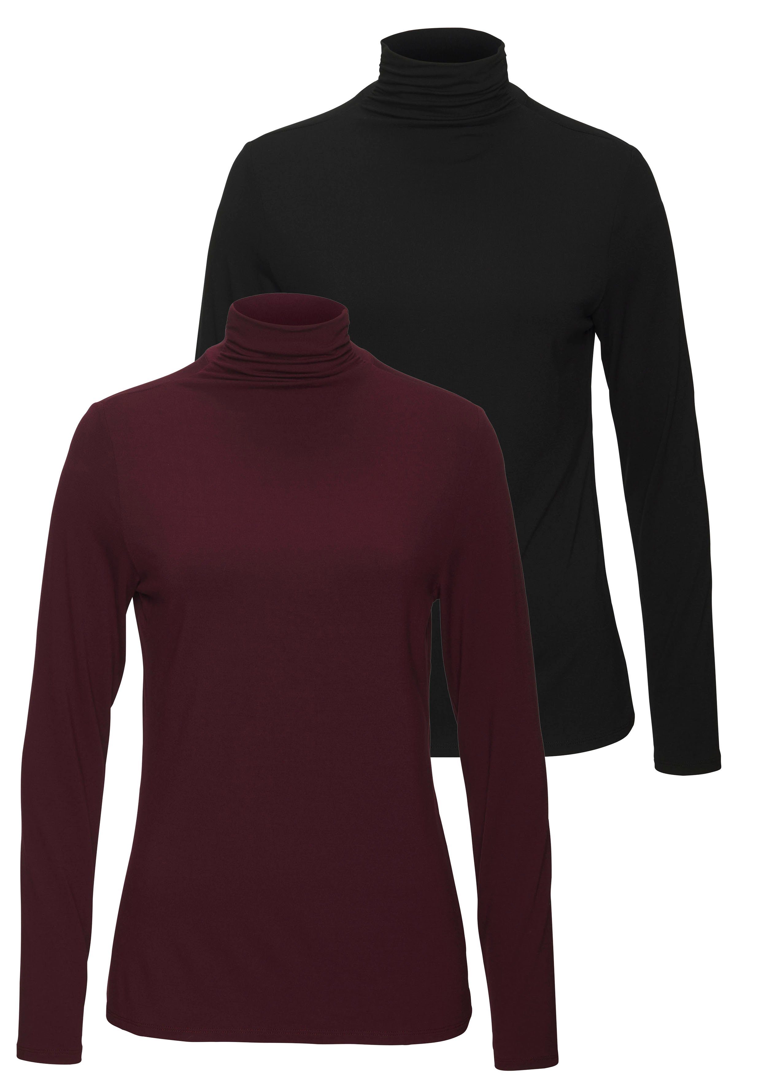 Lascana Shirt met staande kraag Van zachte viscose-stretch van zachte viscosekwaliteit (Set van 2)