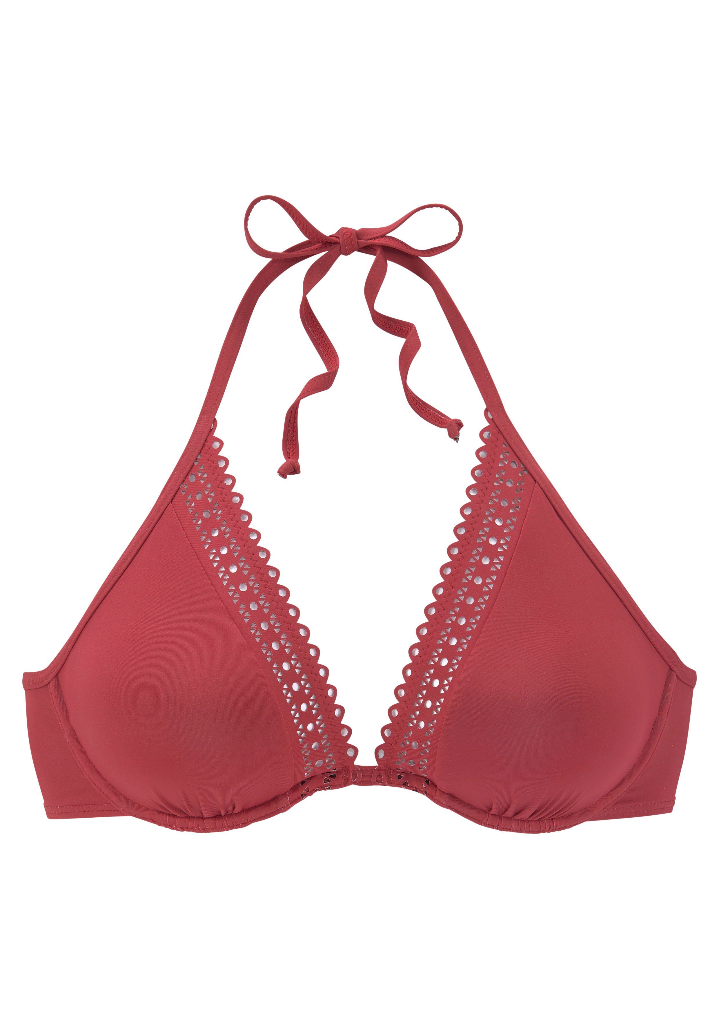 s.oliver red label beachwear bikinitop met beugels aiko met gehaakte look rood