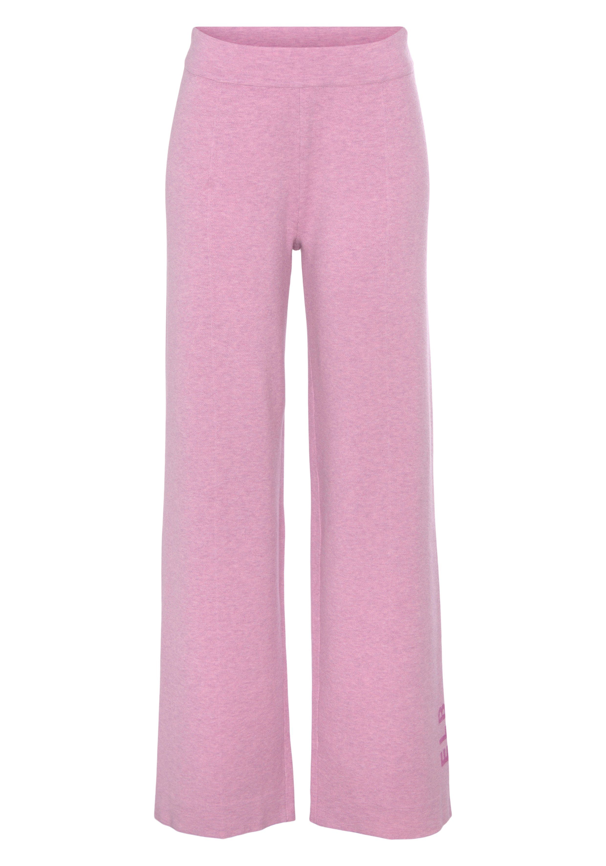Elbsand Tricotbroek -Loungebroek met wijde pijpen en geborduurd logo, loungewear lounge broeken maat 48/50 roze