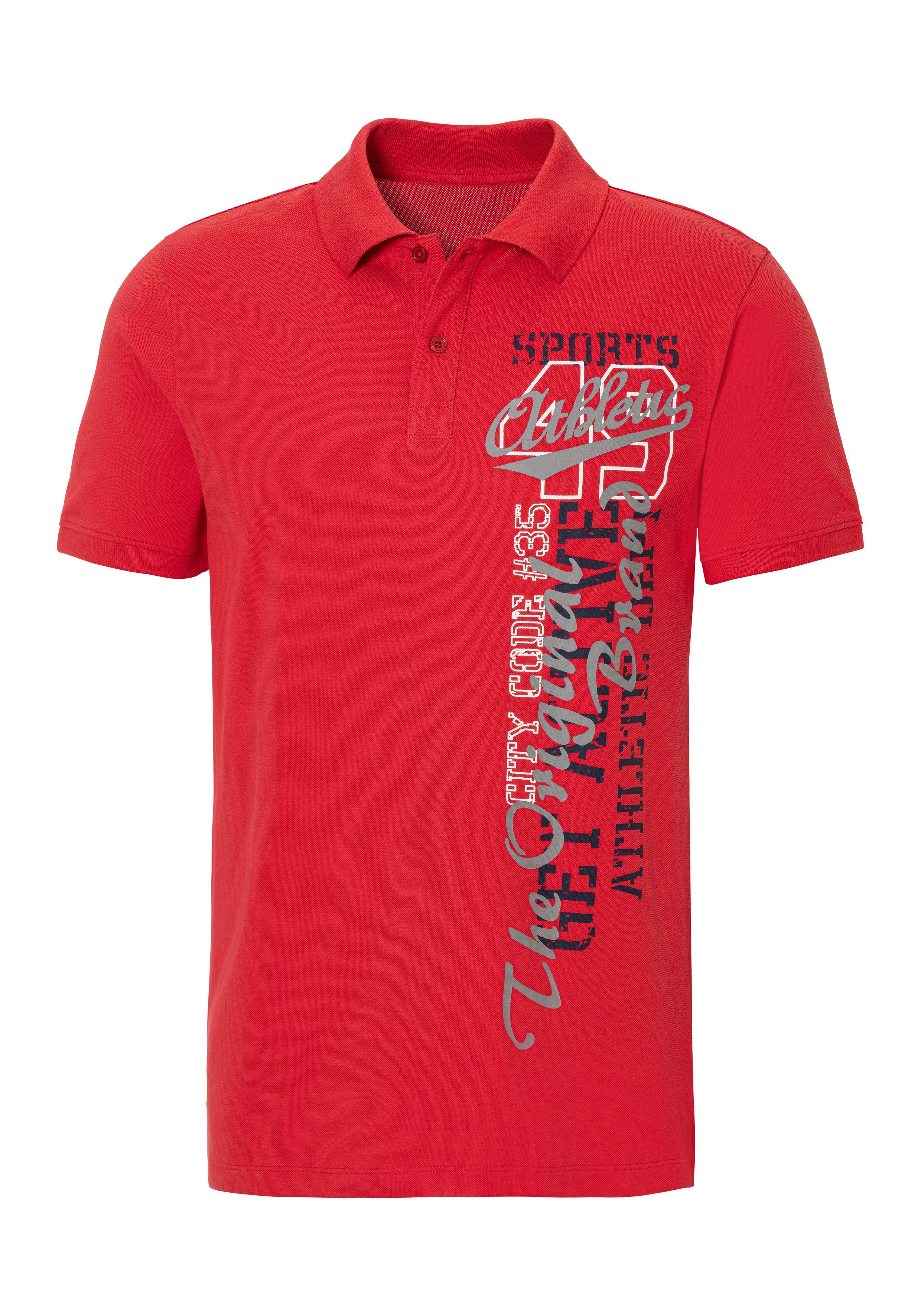 John Devin Poloshirt met grote print aan de voorkant van katoen-piqué heren maat M (48/50) rood