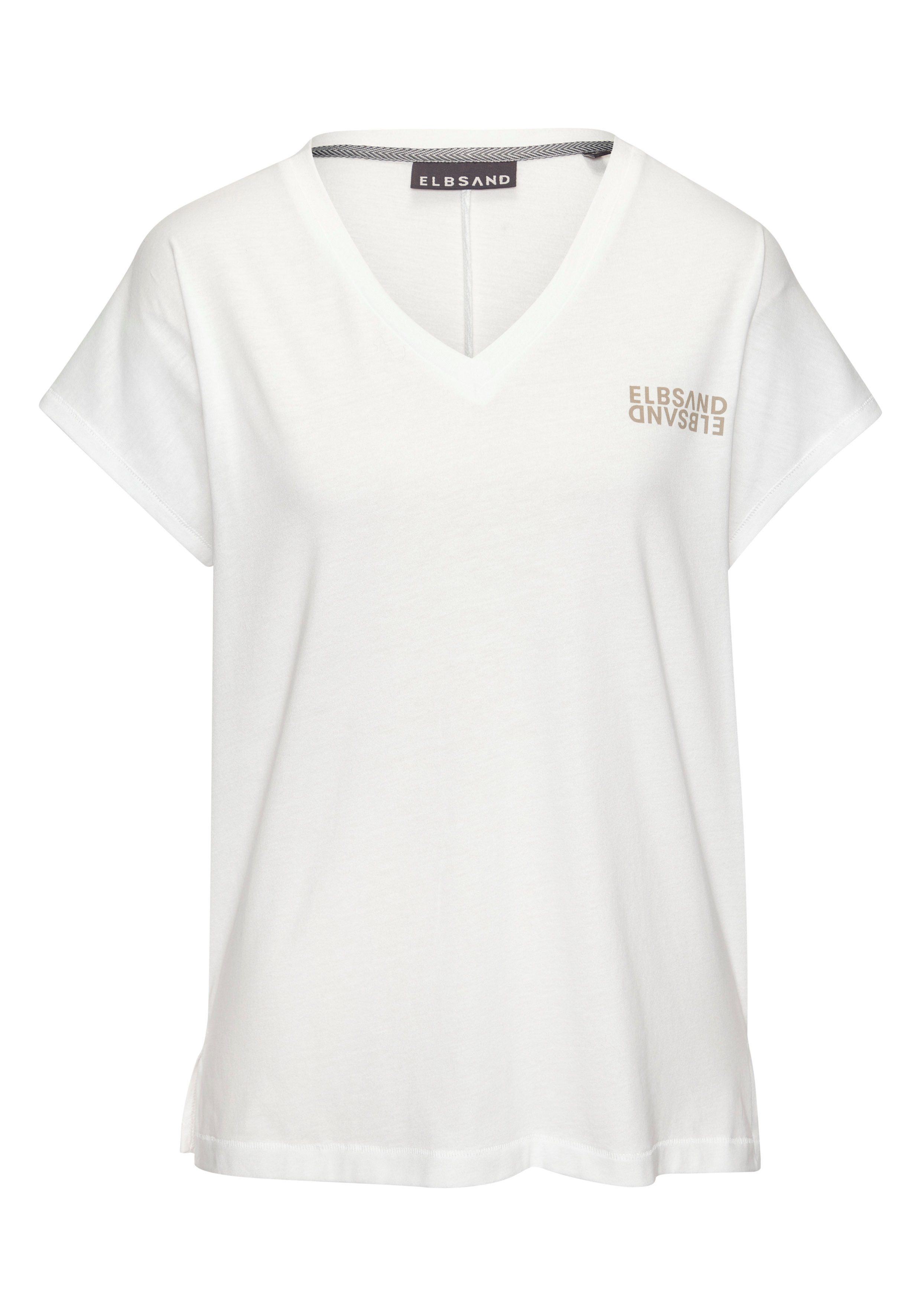 Elbsand Shirt met V-hals met logo-print, kortarmshirt, basic