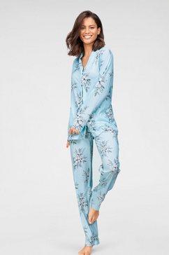 schiesser pyjama met gebloemde all-over print blauw