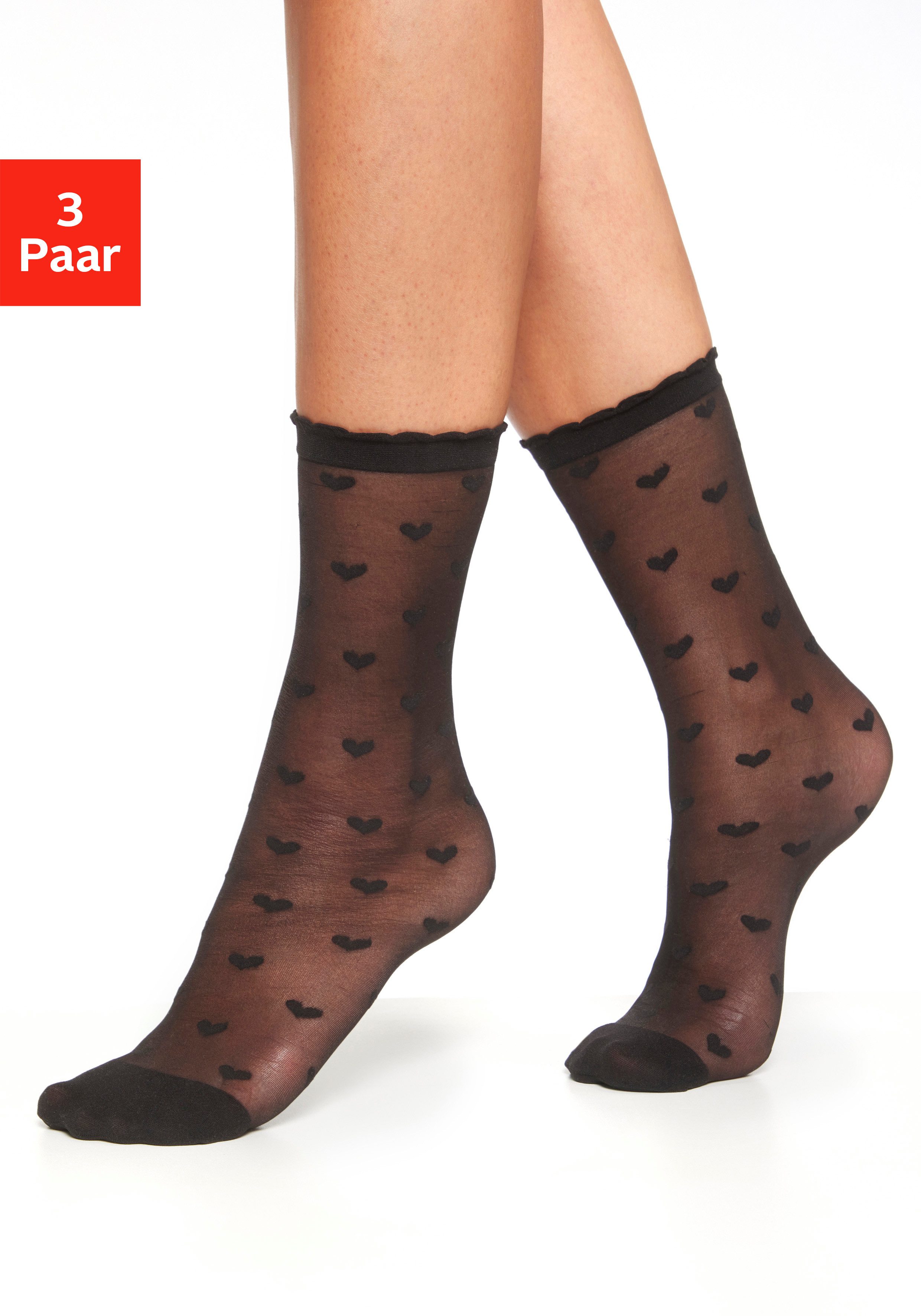 Lascana Fijne sokken transparant en gemusterd (set, 3 paar)