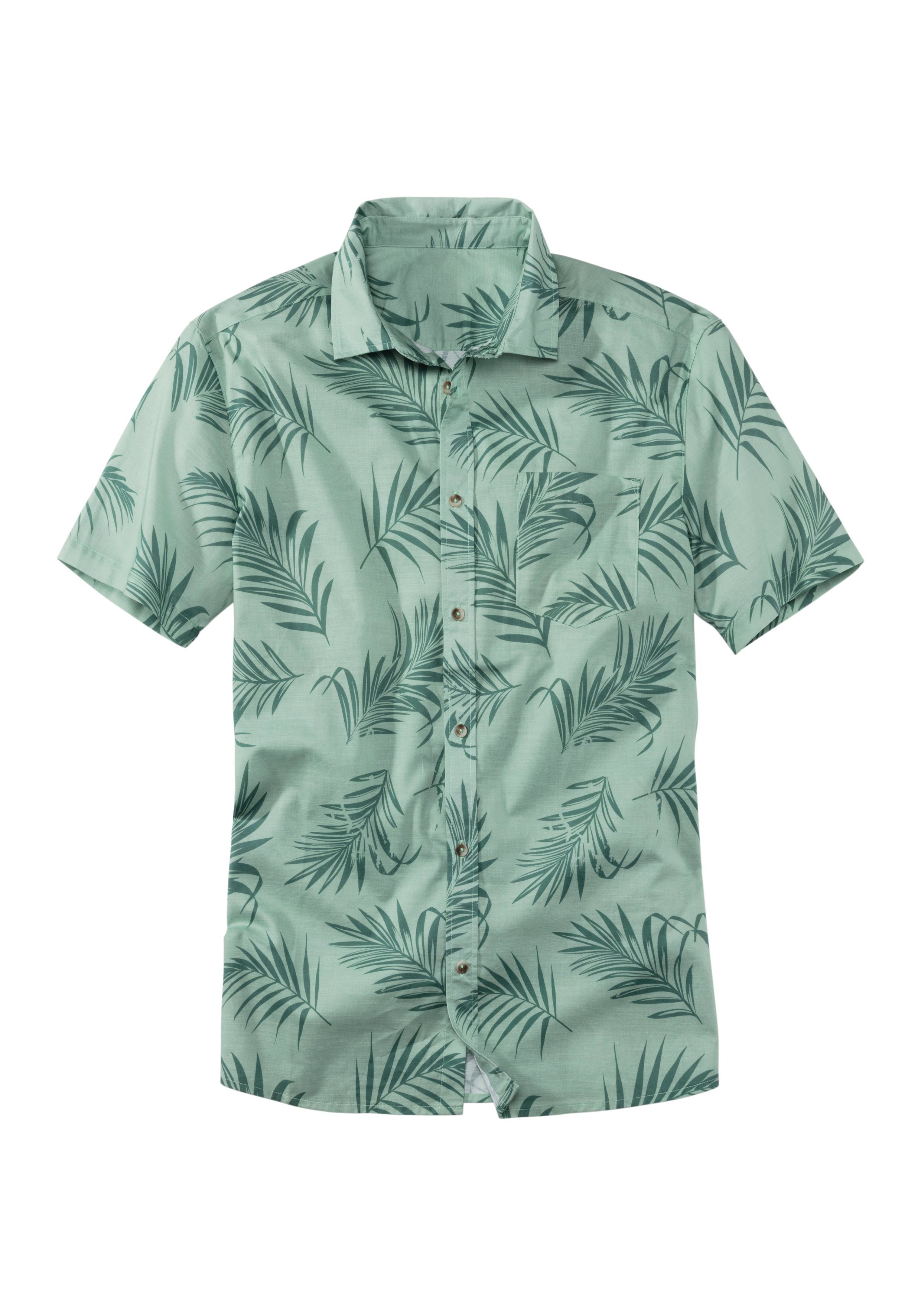 John Devin Hawaï-overhemd Regular fit Korte mouwen, vrijetijdsshirt met palmprint van 100% katoen heren maat XXXL (47/48)