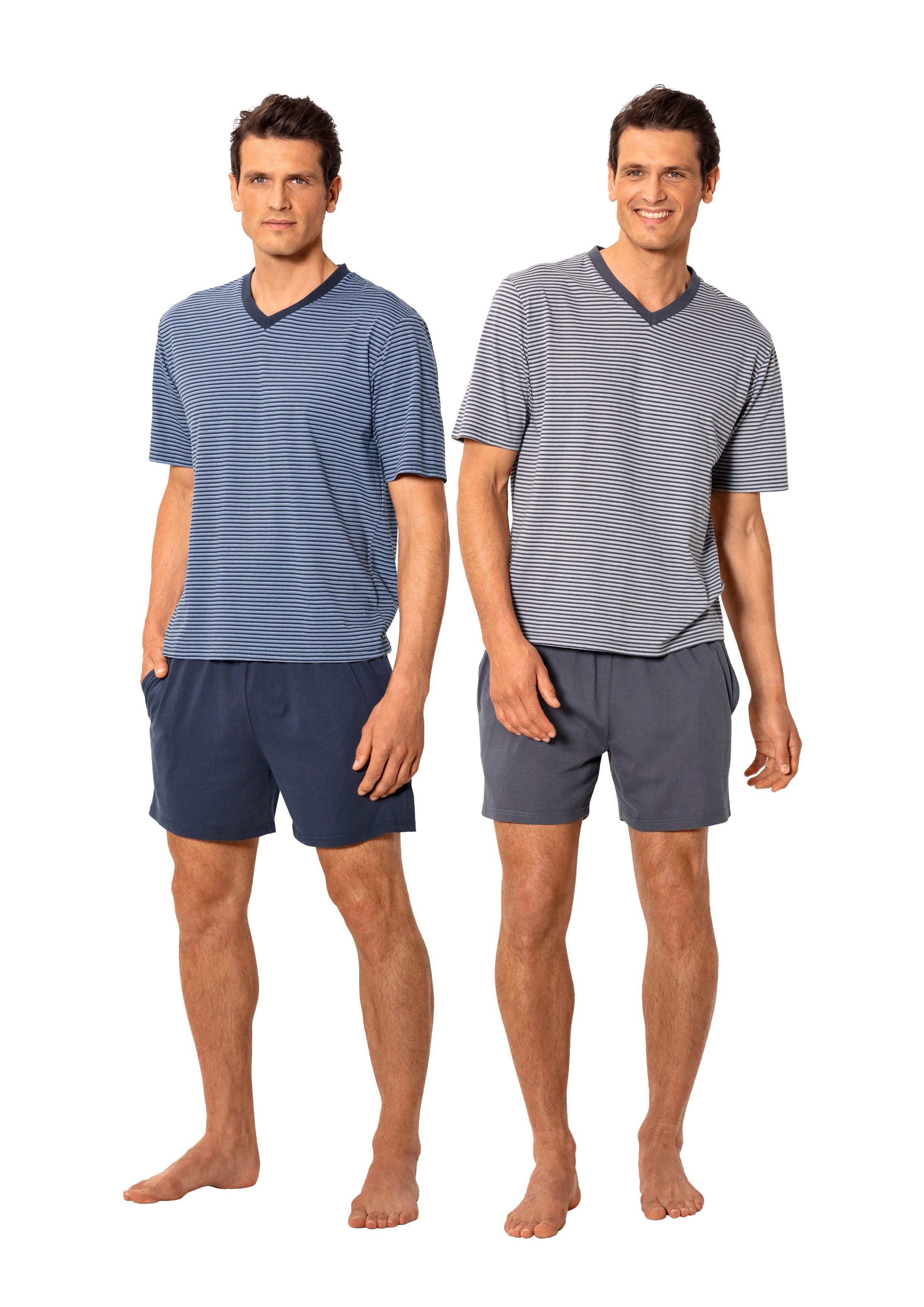 le jogger® Pyjama Pyjama met garenverfde streep (4-delig, Set van 2)