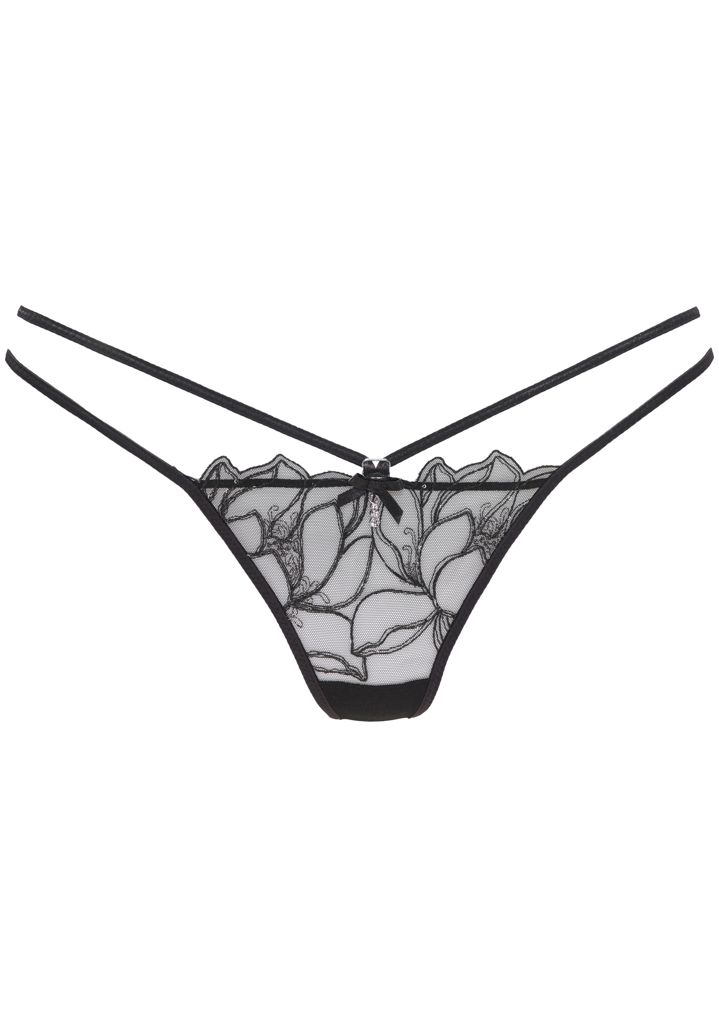 Lascana String met glanzende kant en spannende bandlook