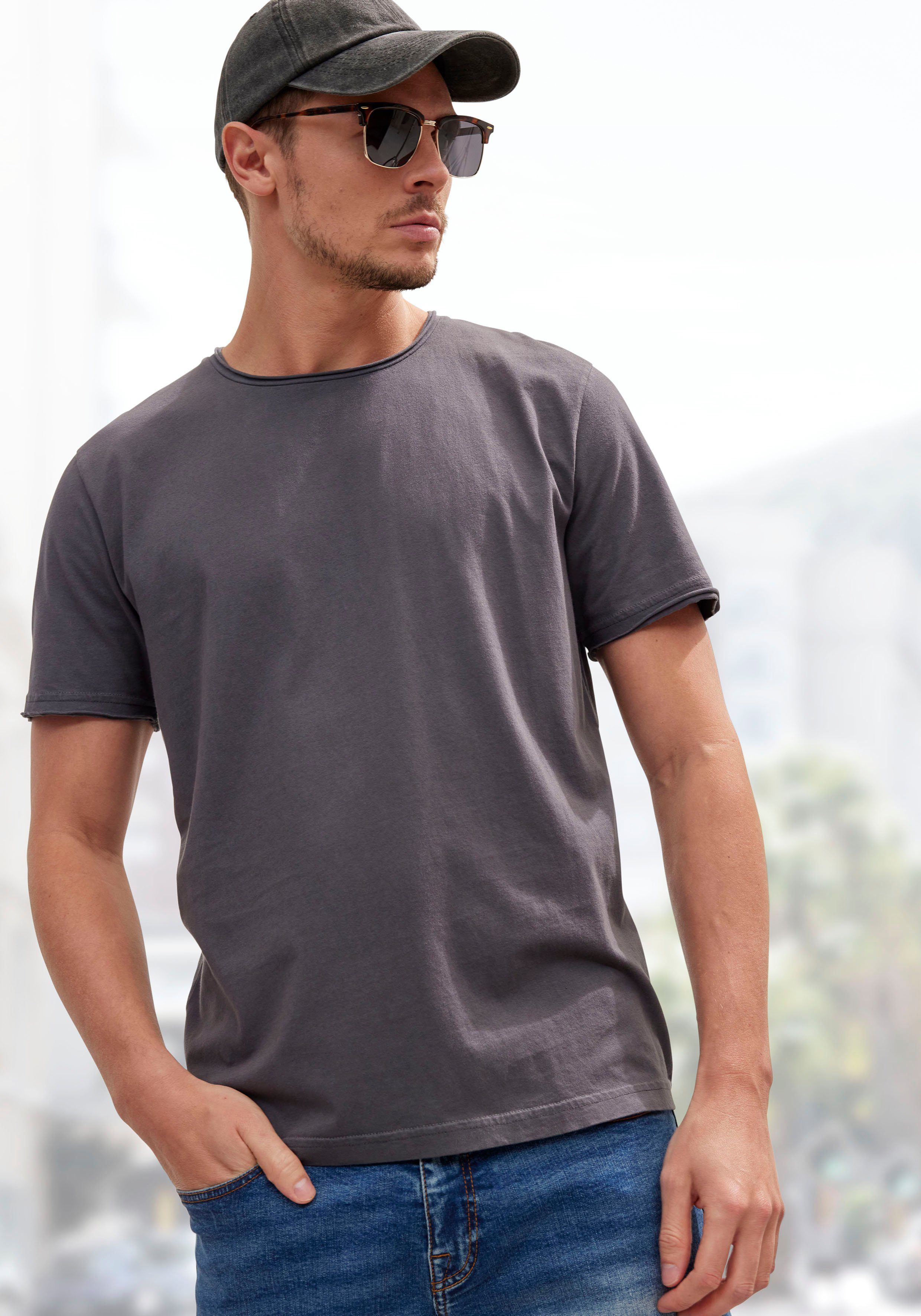 John Devin T-shirt Relaxed fit, korte mouwen, vrijetijdsshirt met ronde hals van 100% katoen (set, 2)