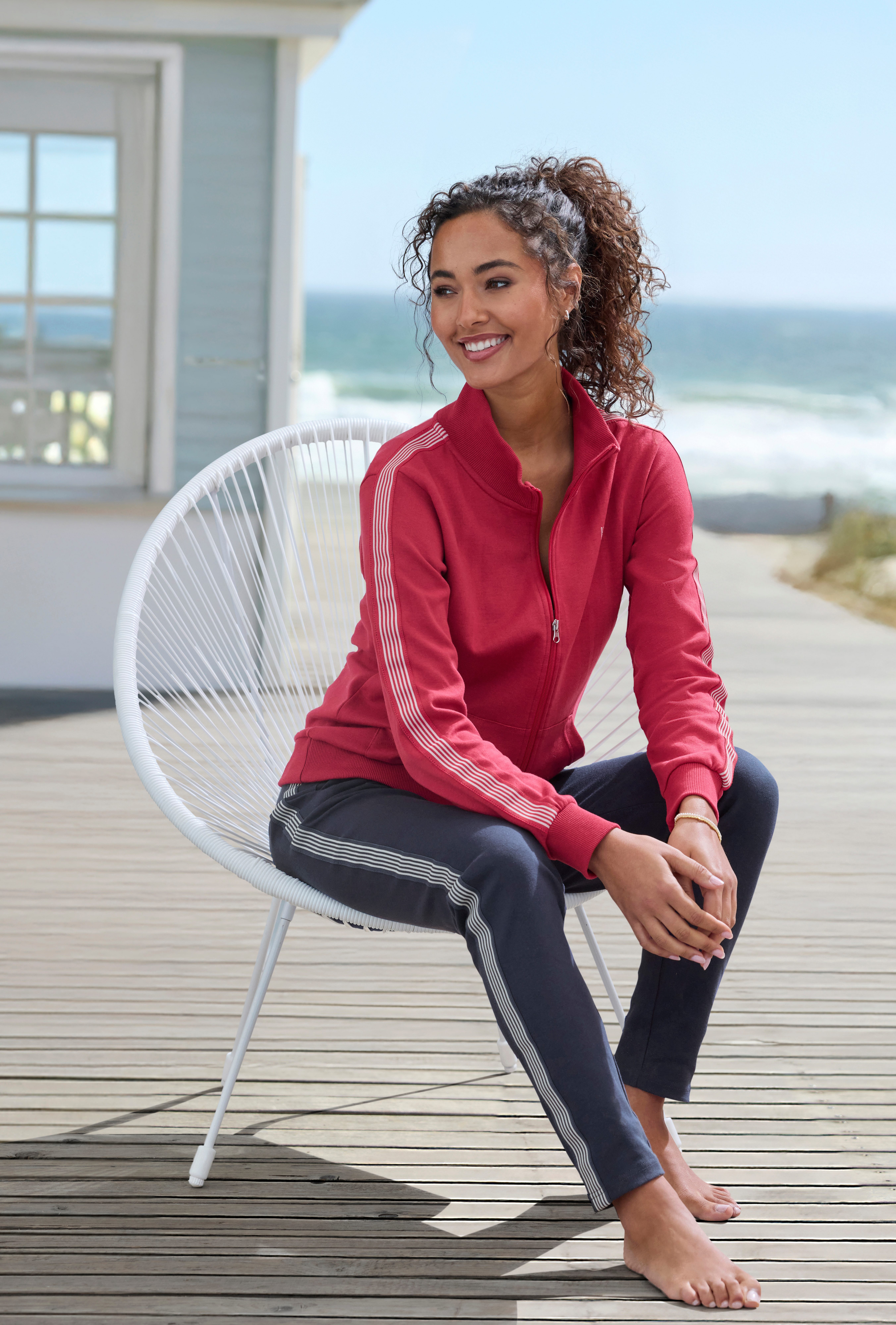 H.I.S Sweatvest met gestreepte tape aan de mouwen