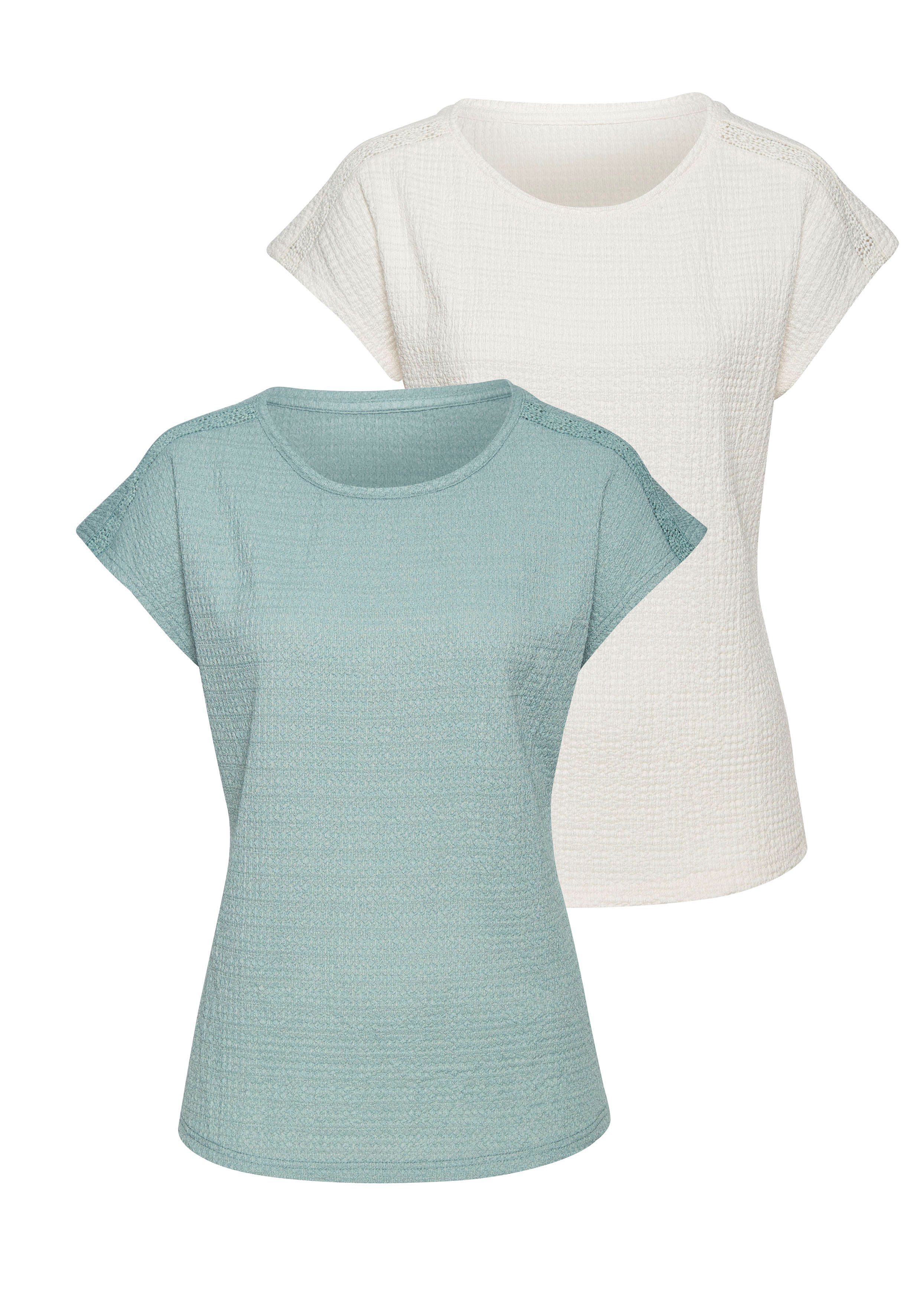 Vivance Shirt met korte mouwen Met decoratieve haak-inzet van kreukvrije crêpe-kwaliteit (2-delig, Set van 2)