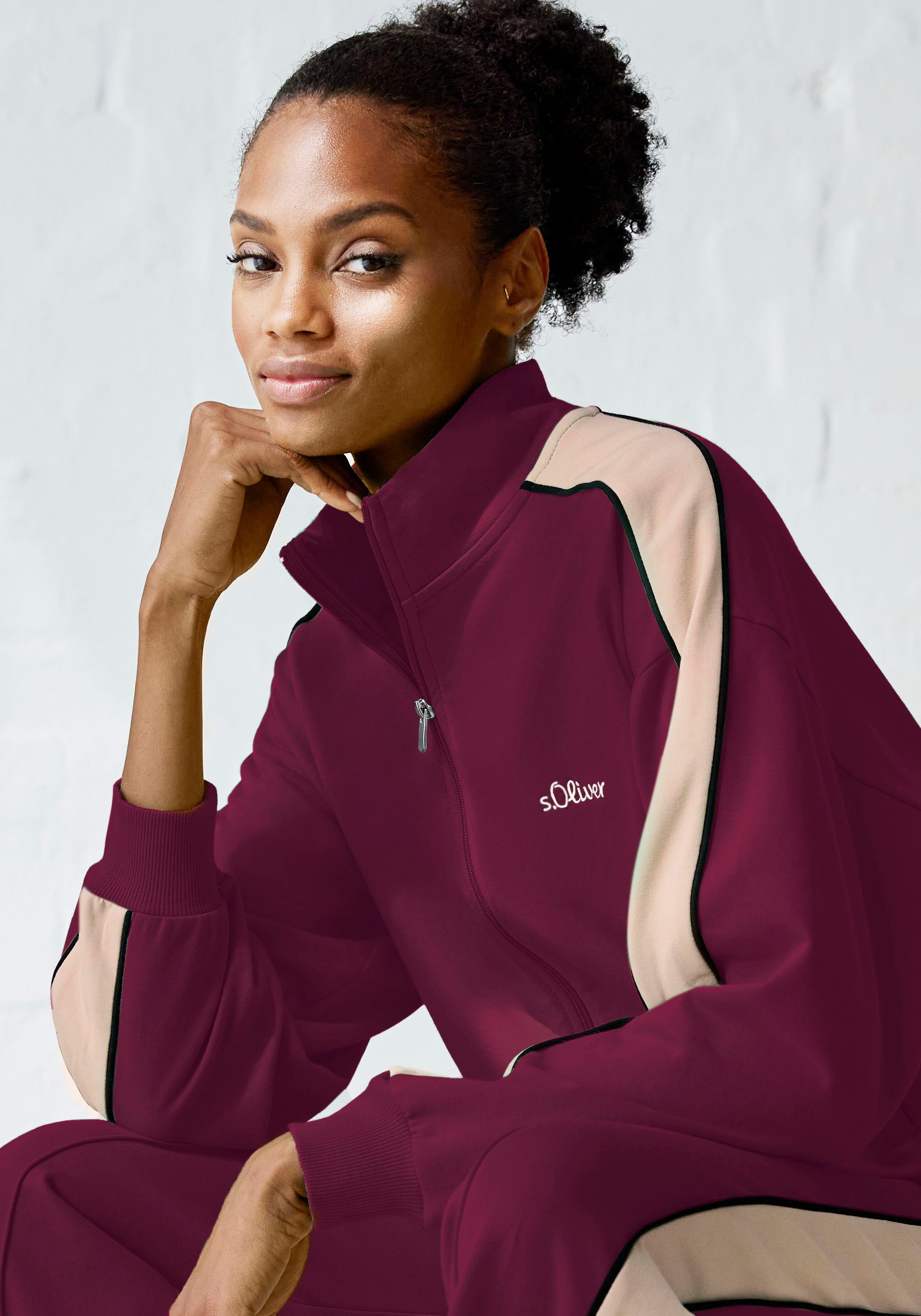 s.Oliver RED LABEL Beachwear Sweatvest met rits en contrasterende accenten, loungewear (1-delig)