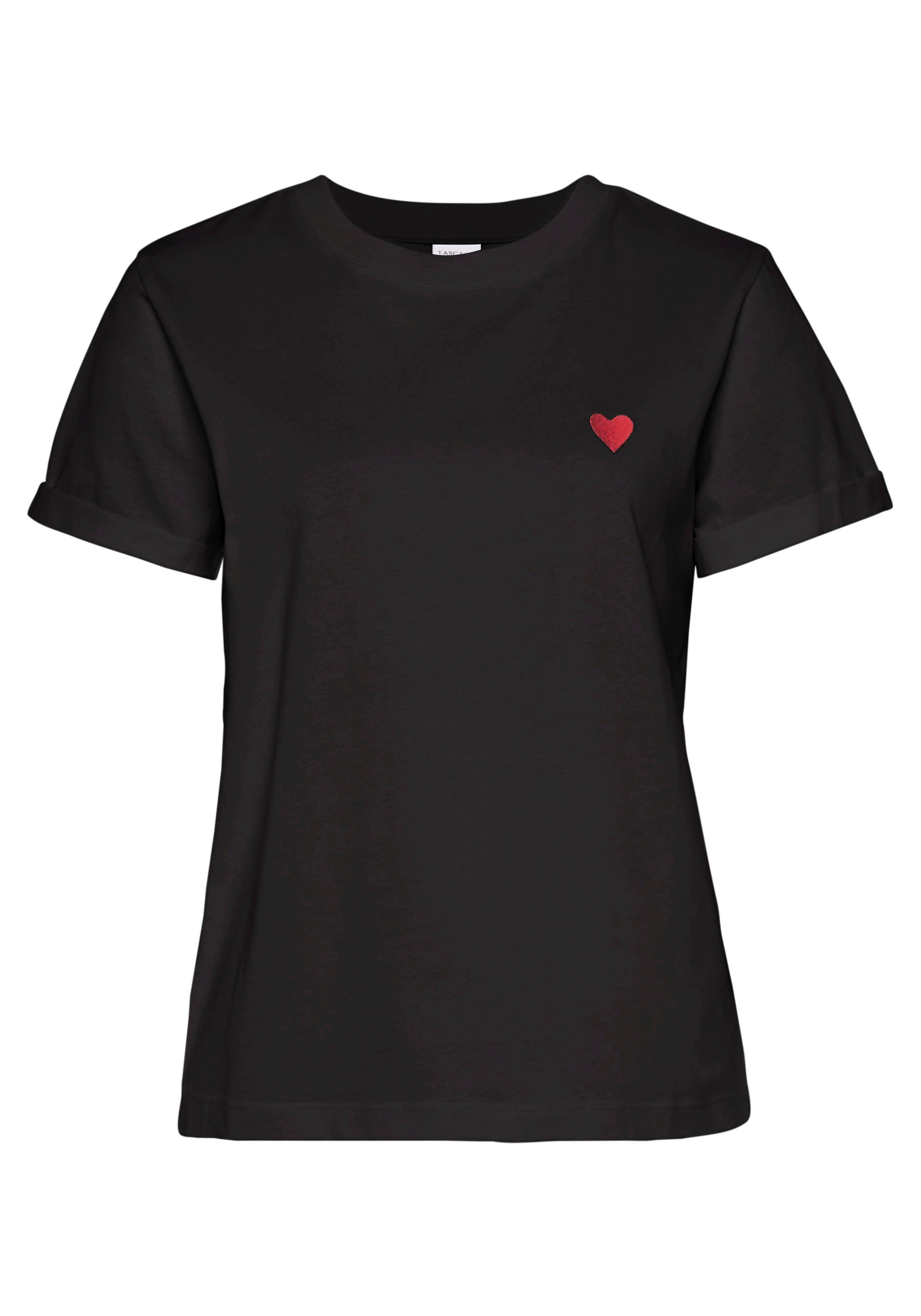 Lascana T-shirt met schattige geborduurde hartjes, katoenen shirt met korte mouwen