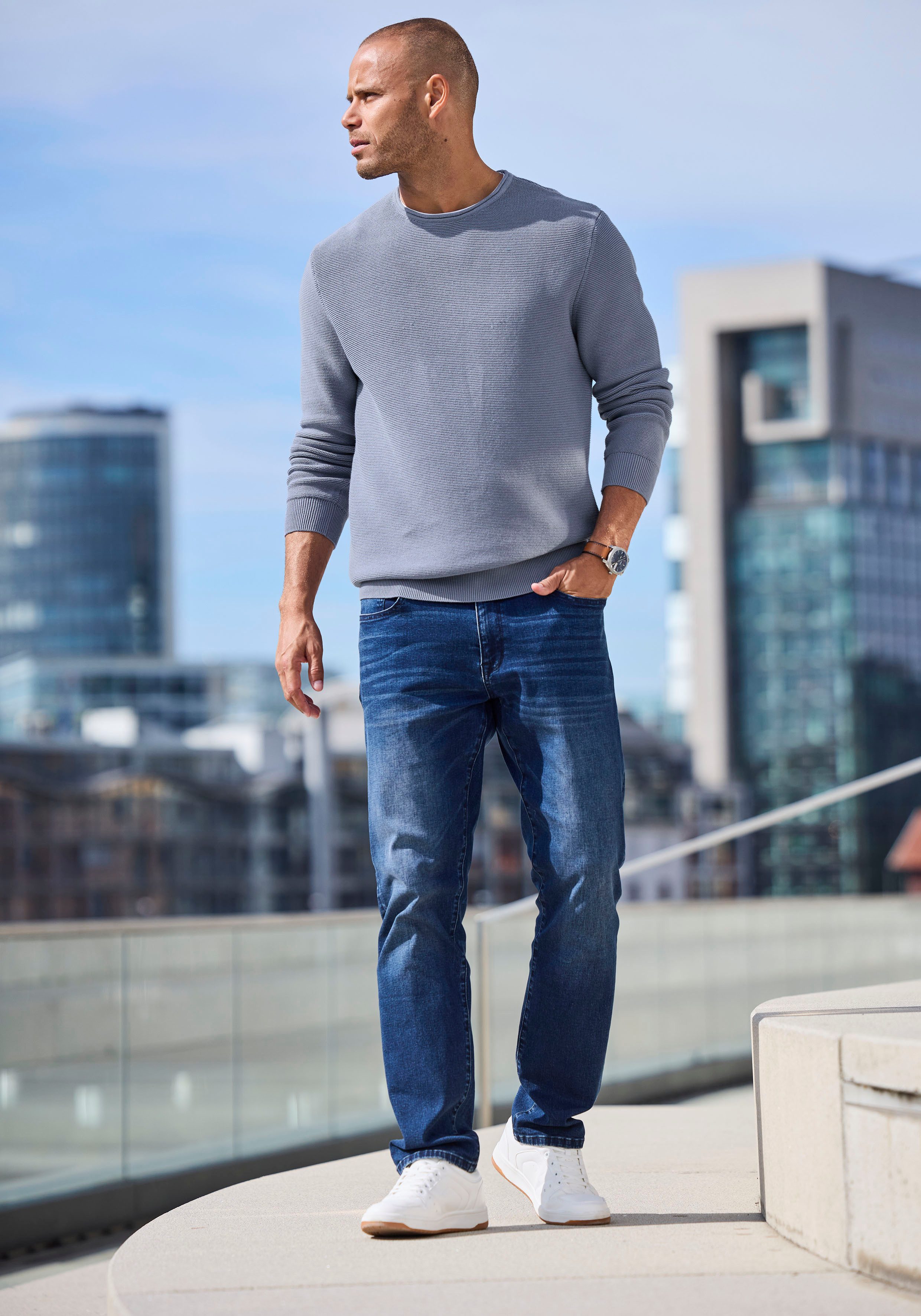 AUTHENTIC LE JOGGER Gebreide trui met double-layer look, pullover van 100% katoen