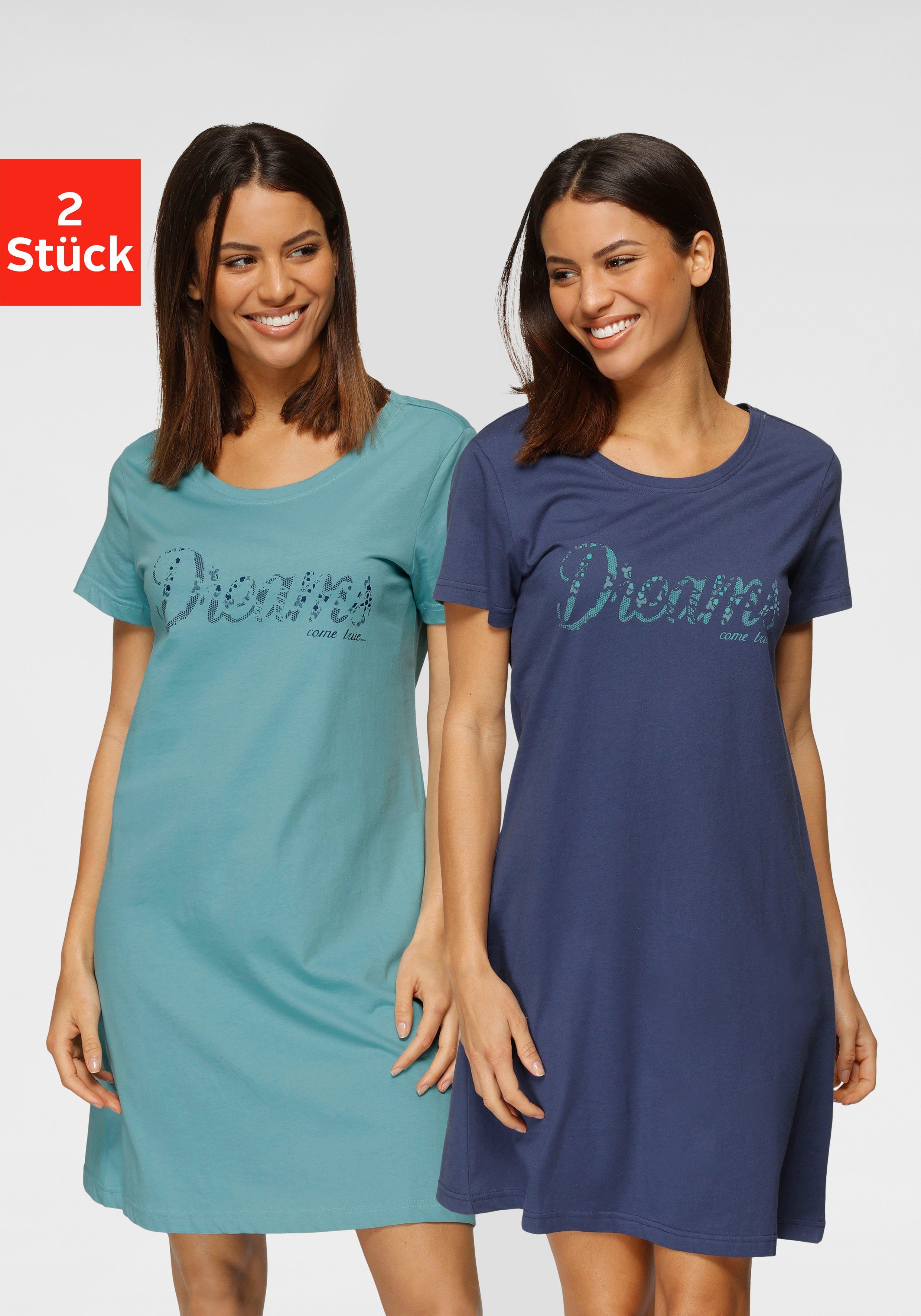 Vivance Dreams Nachthemd met print in kant-look (Set van 2)