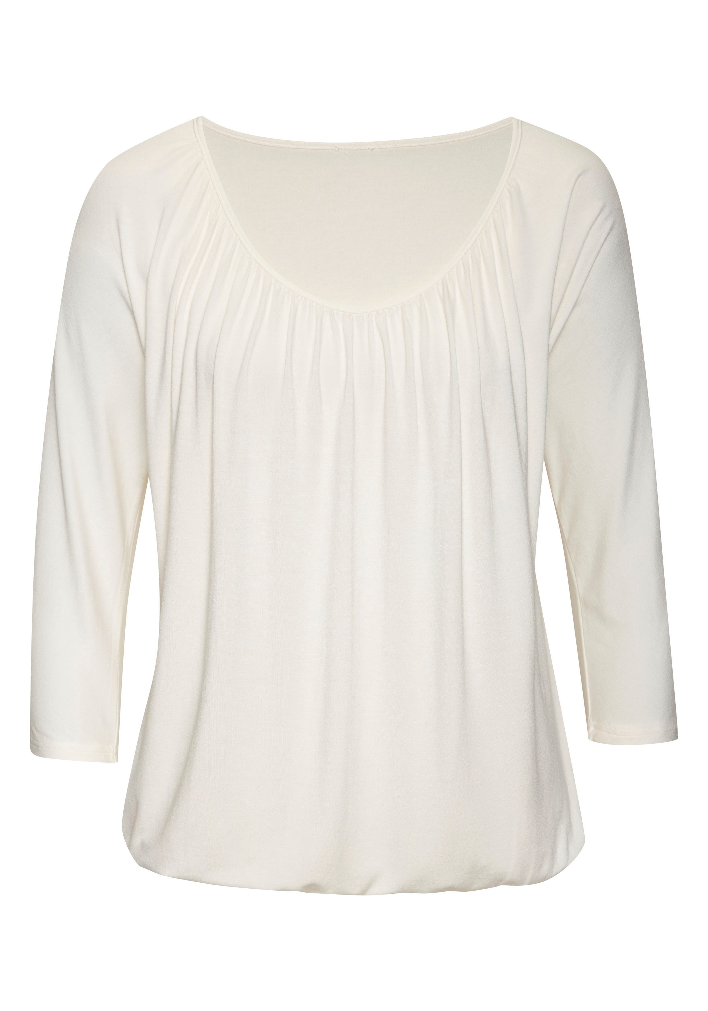 Lascana Shirt met 3/4 mouwen Met fijne plooien bij de hals (Set van 2)