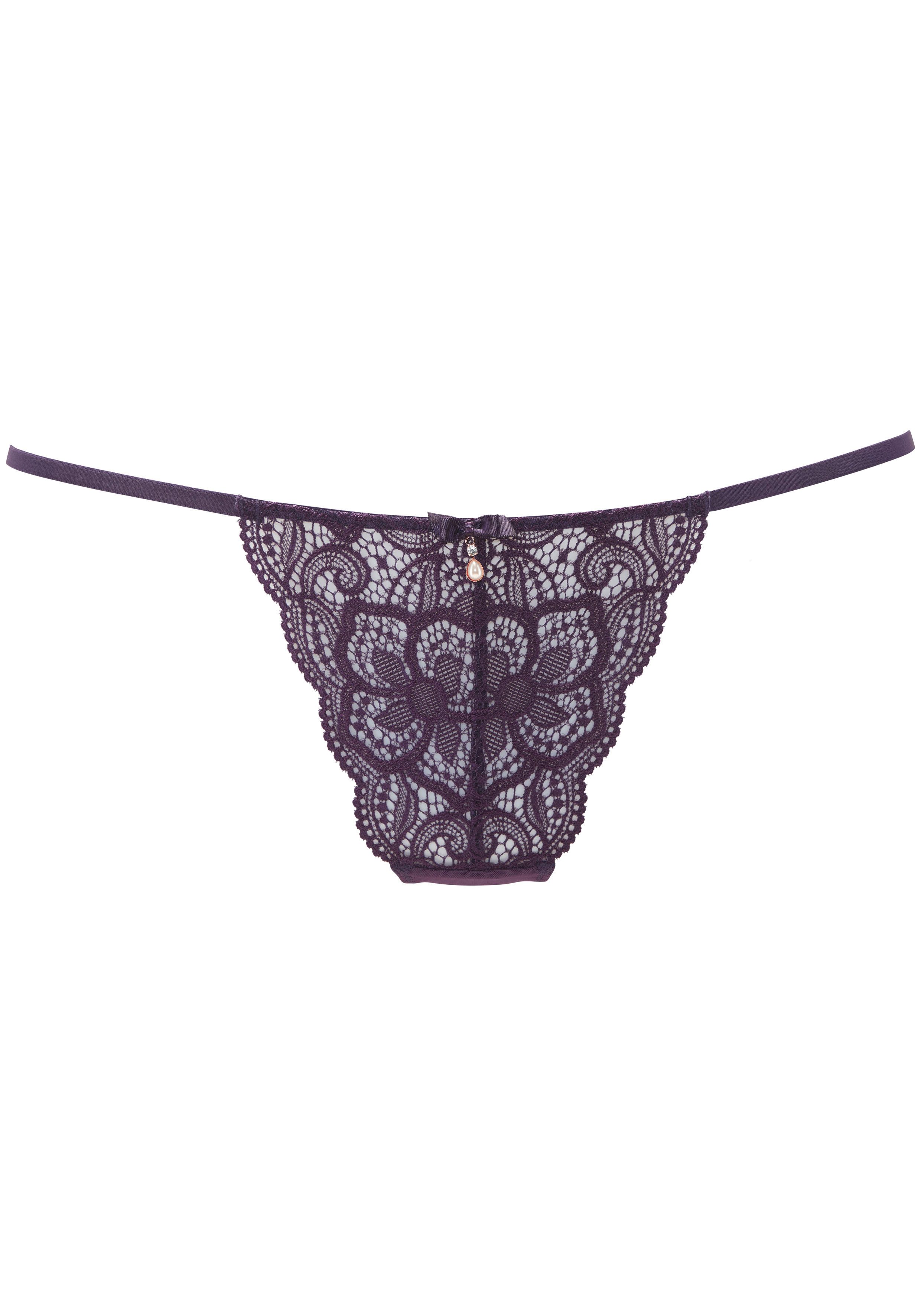 Lascana String Nikoletta van gebloemd kant met accessoire in kralen-look