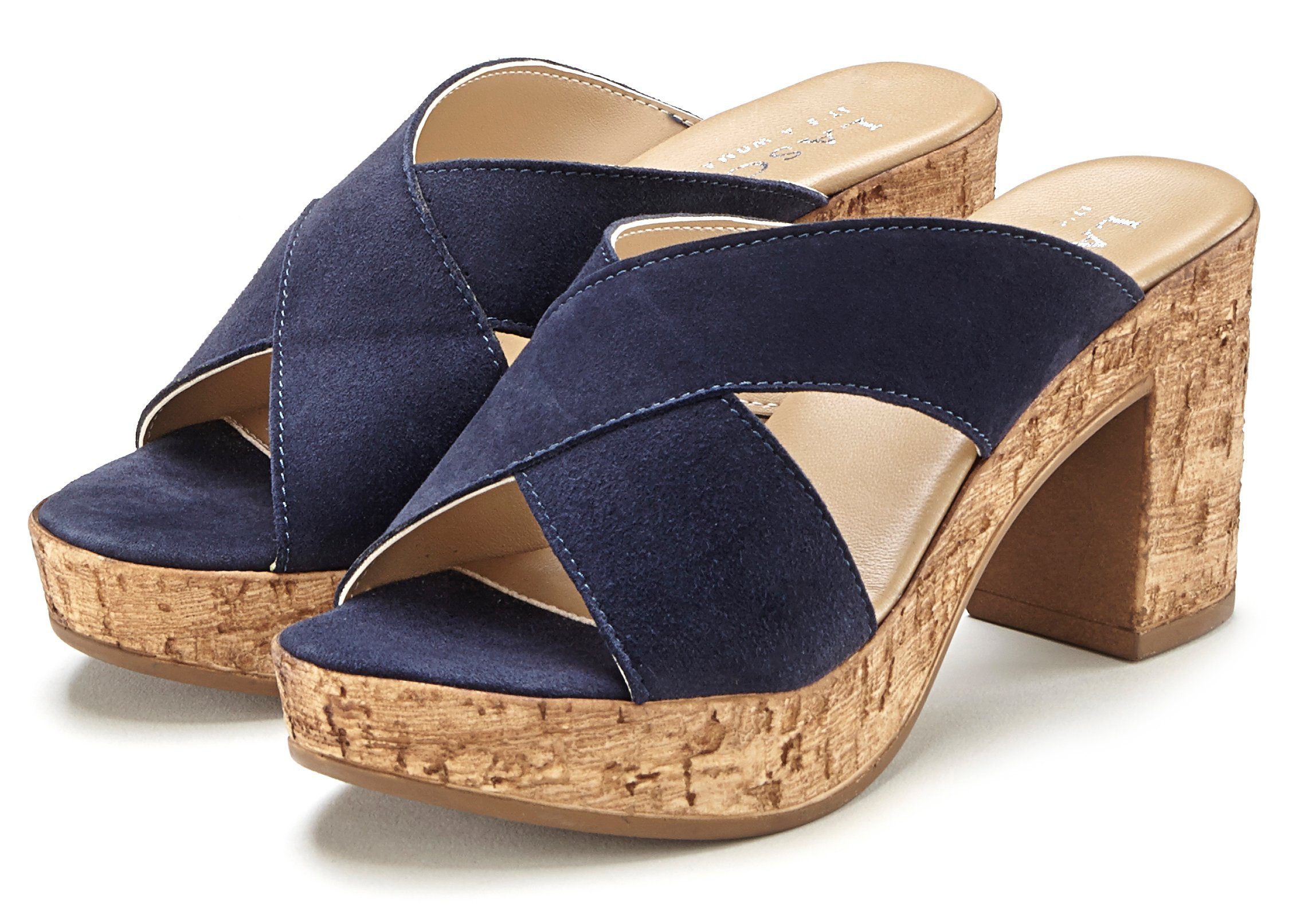 Lascana Slippers Mule, sandaal, open schoen van leer met blokhak