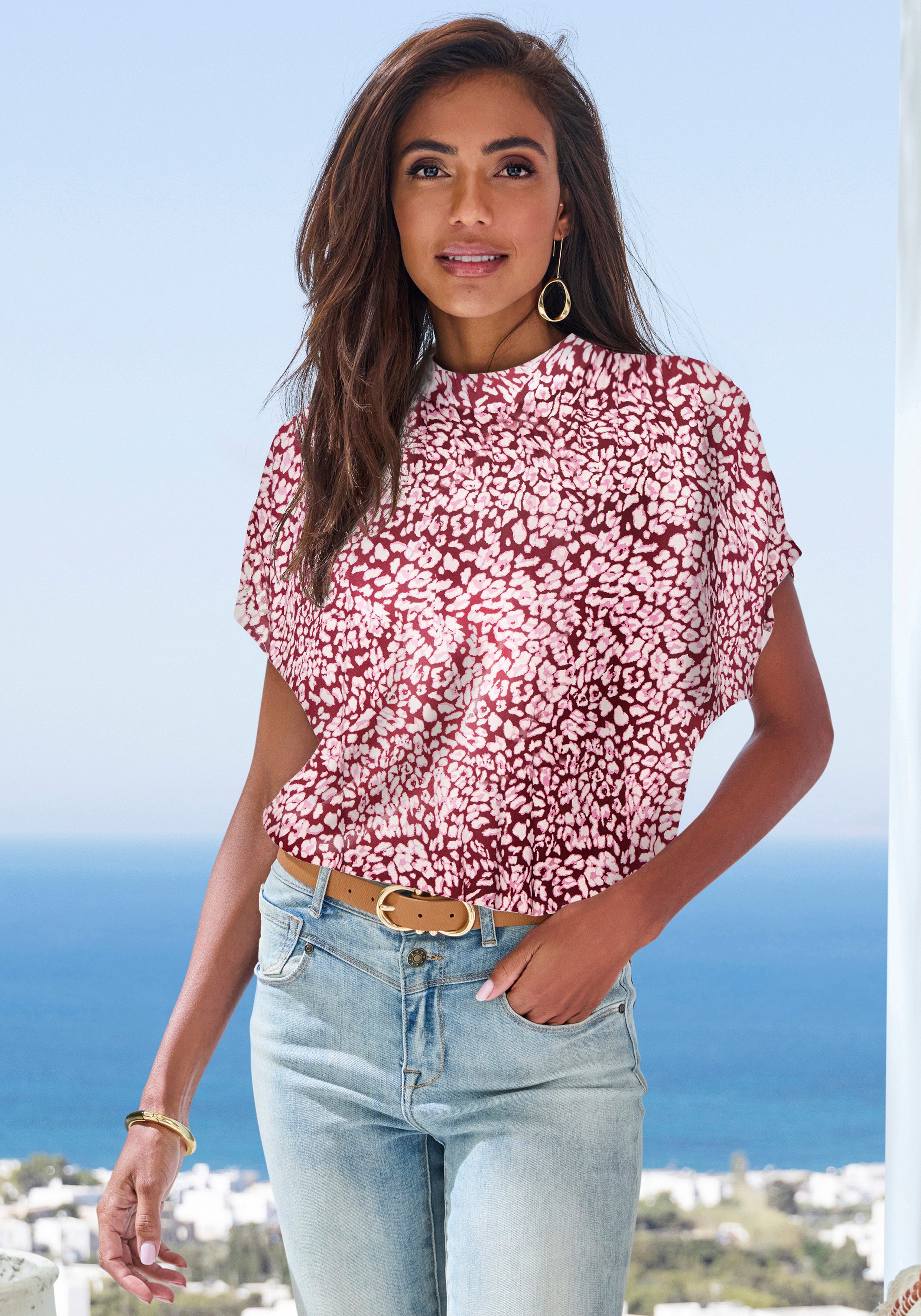Lascana Blouse met korte mouwen met all-over print, damesblouse, sportief elegant