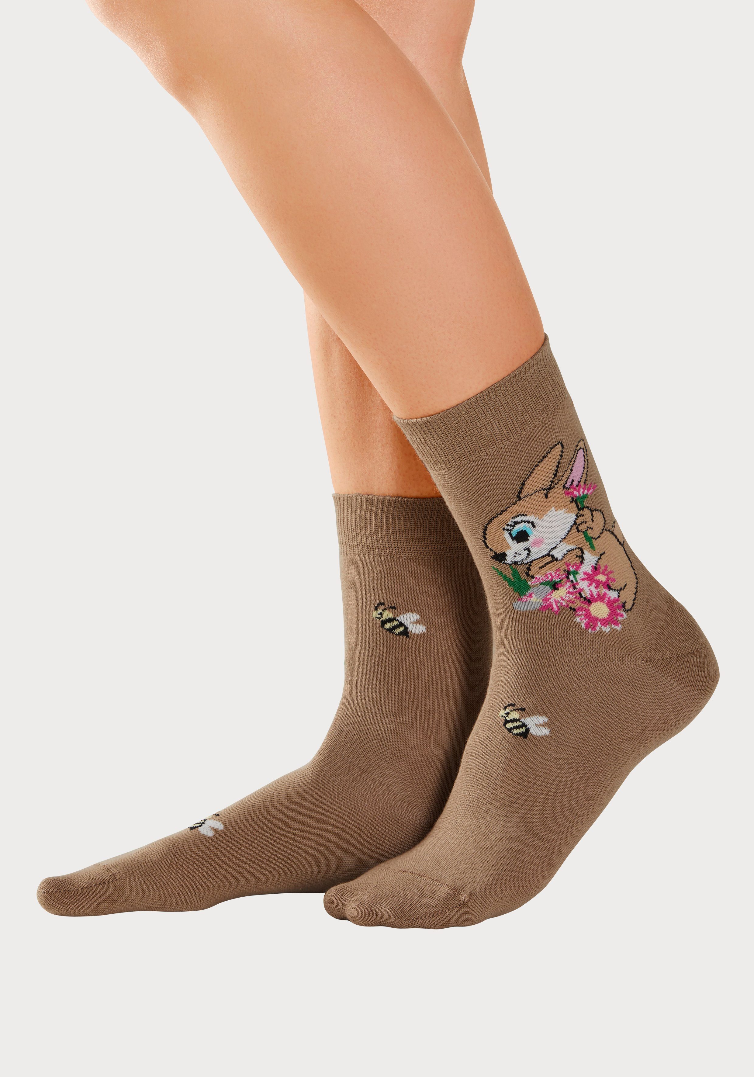 H.I.S Basic sokken met konijnenmotieven (set, 5 paar)