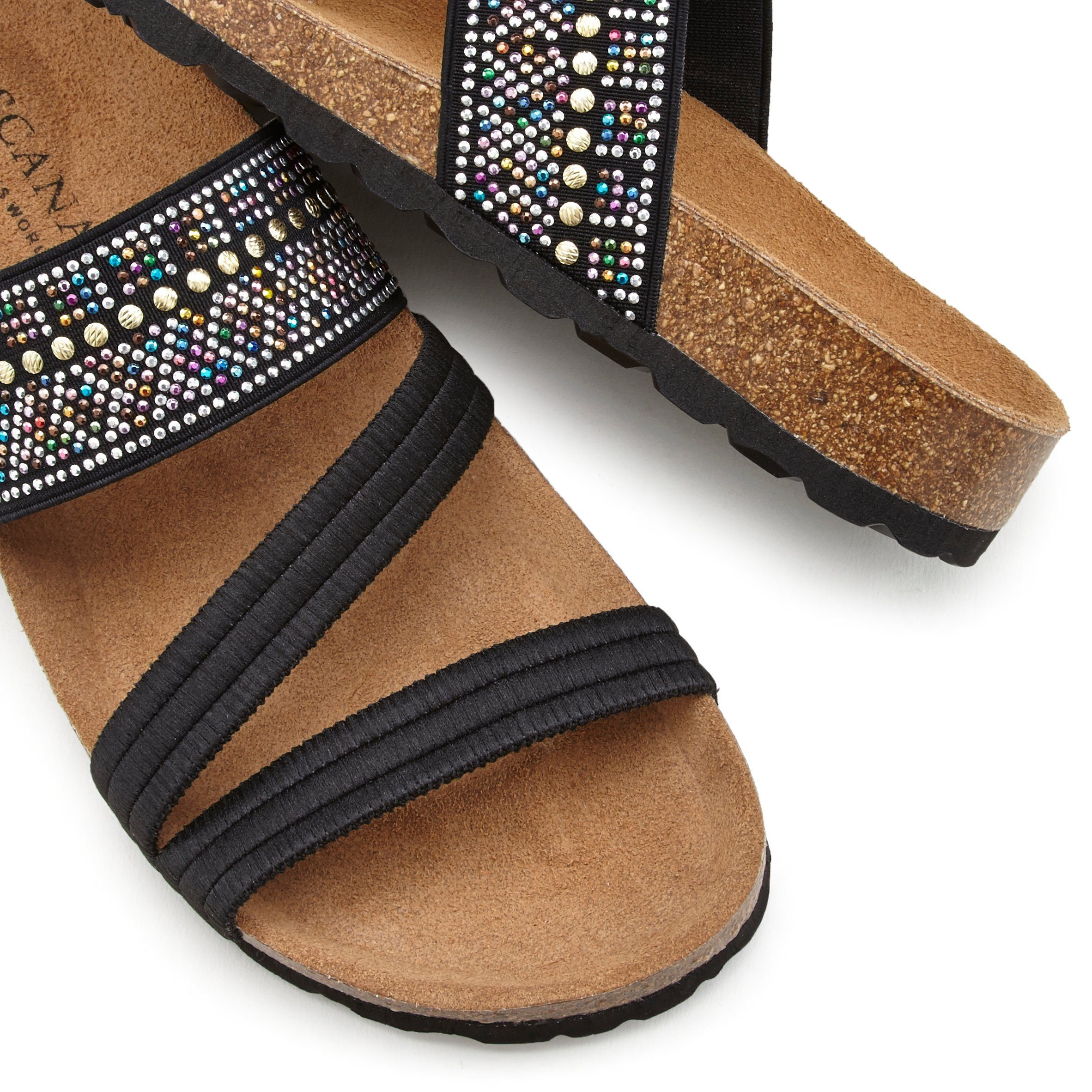 Lascana Slippers Mule, sandaal, open schoen, zomerschoen, Mule, sandaal, open schoen met kurkvoetbed en elastische riemen