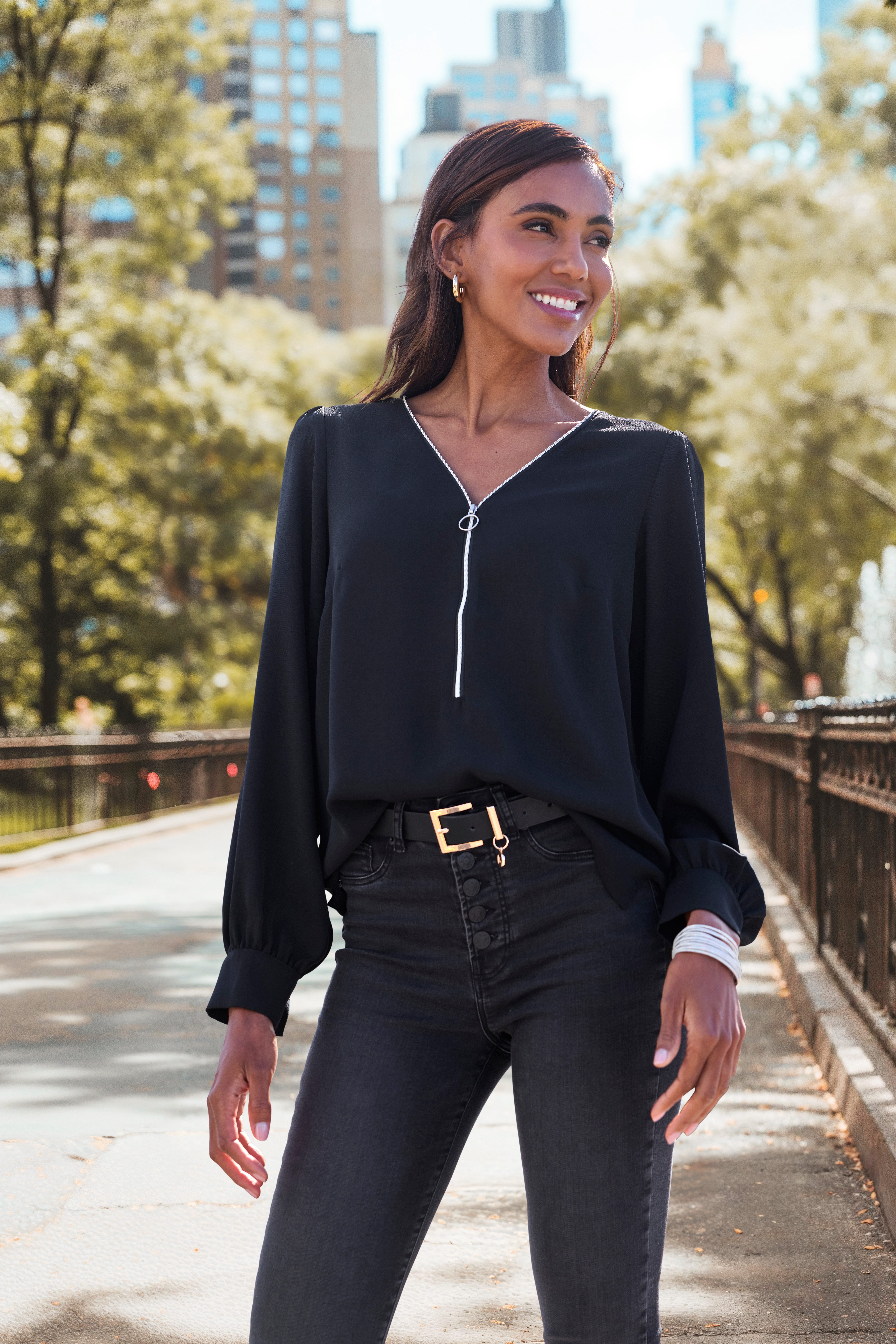 Lascana Blouse met lange mouwen met ritsdetail, elegante damesblouse