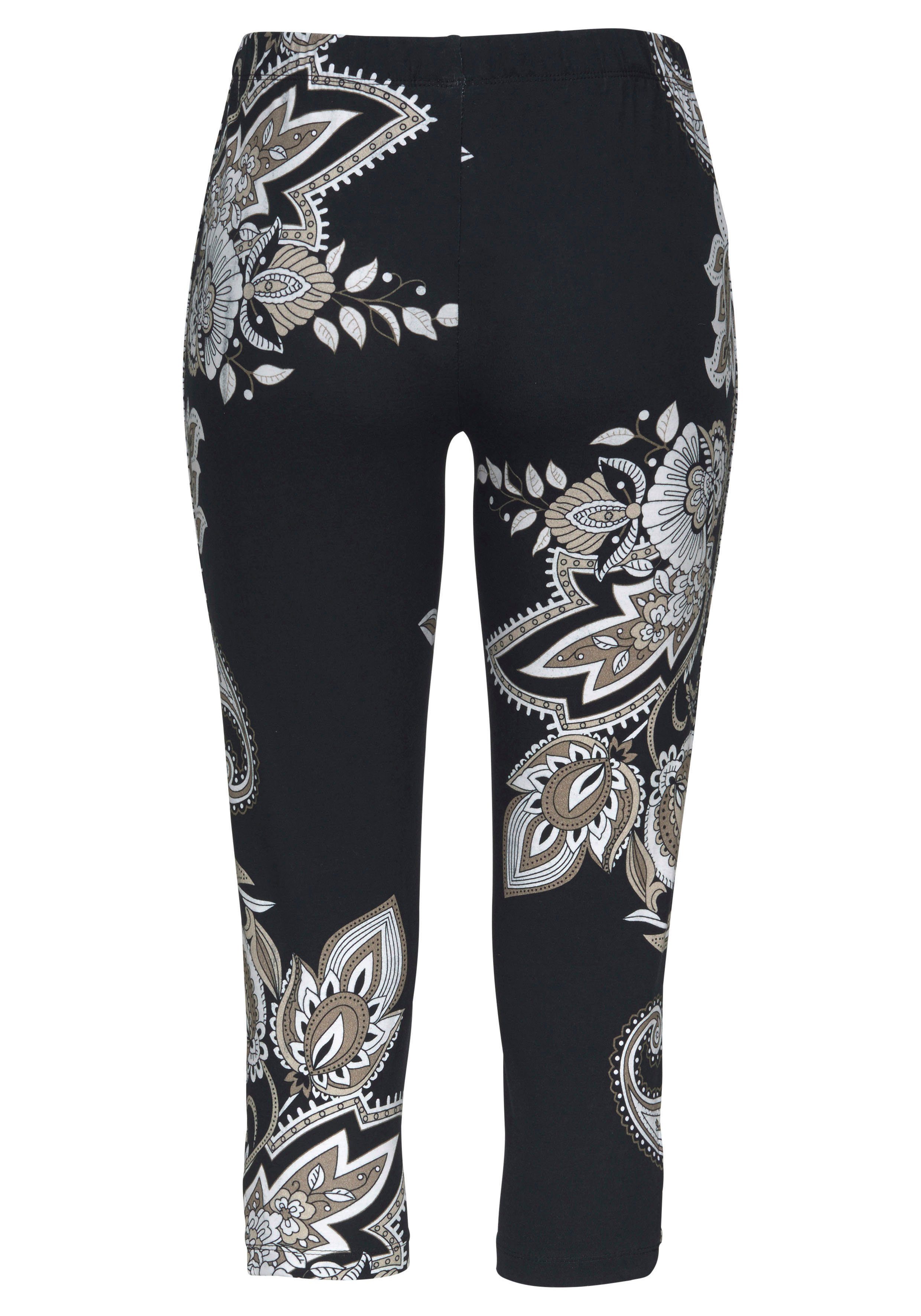 Lascana Caprilegging met sierbandjes aan de uiteinden van de broekspijpen, all-over print, 3/4 lengte