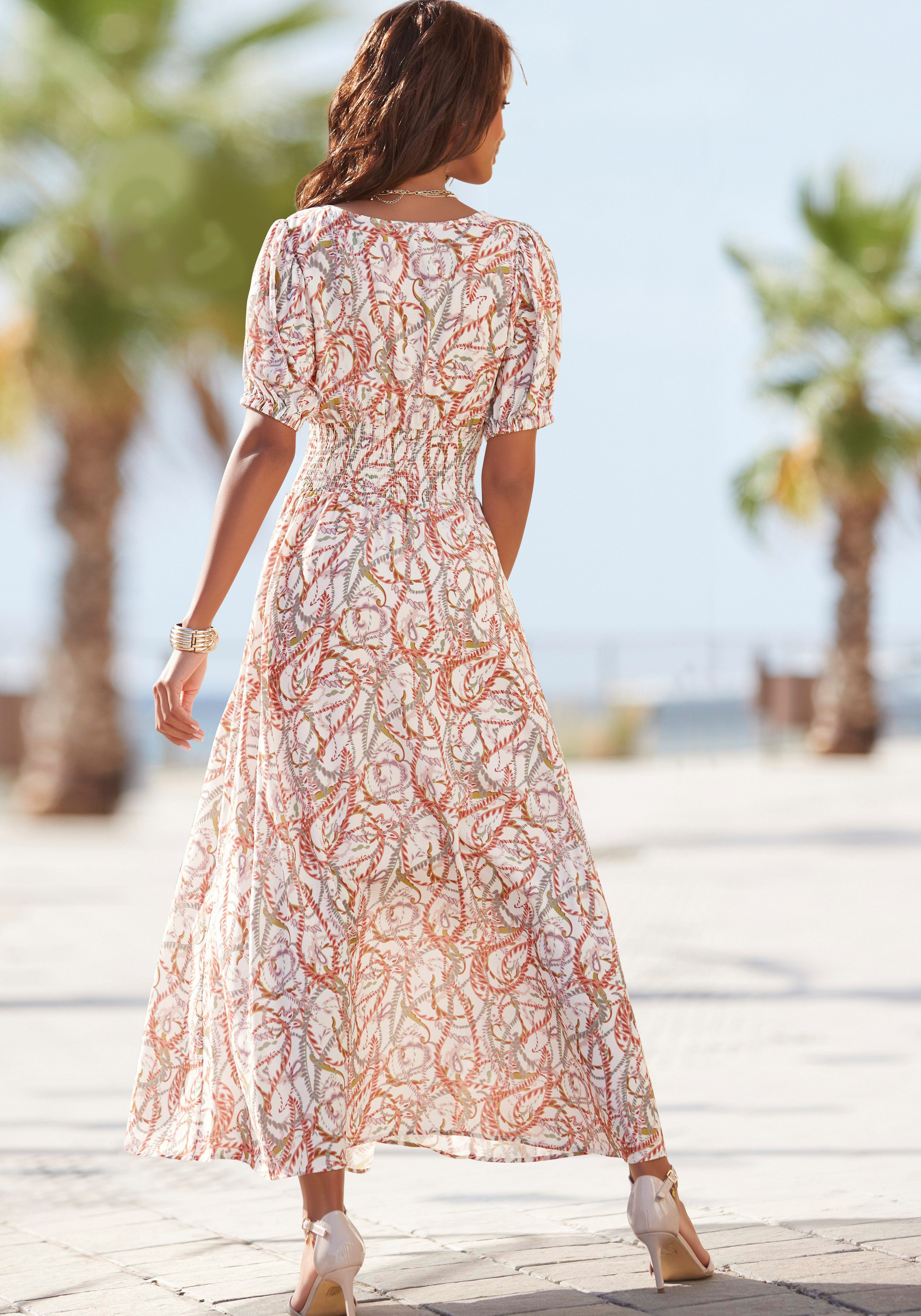 Lascana Maxi-jurk met alloverprint en v-hals, zomerjurk, strandjurk