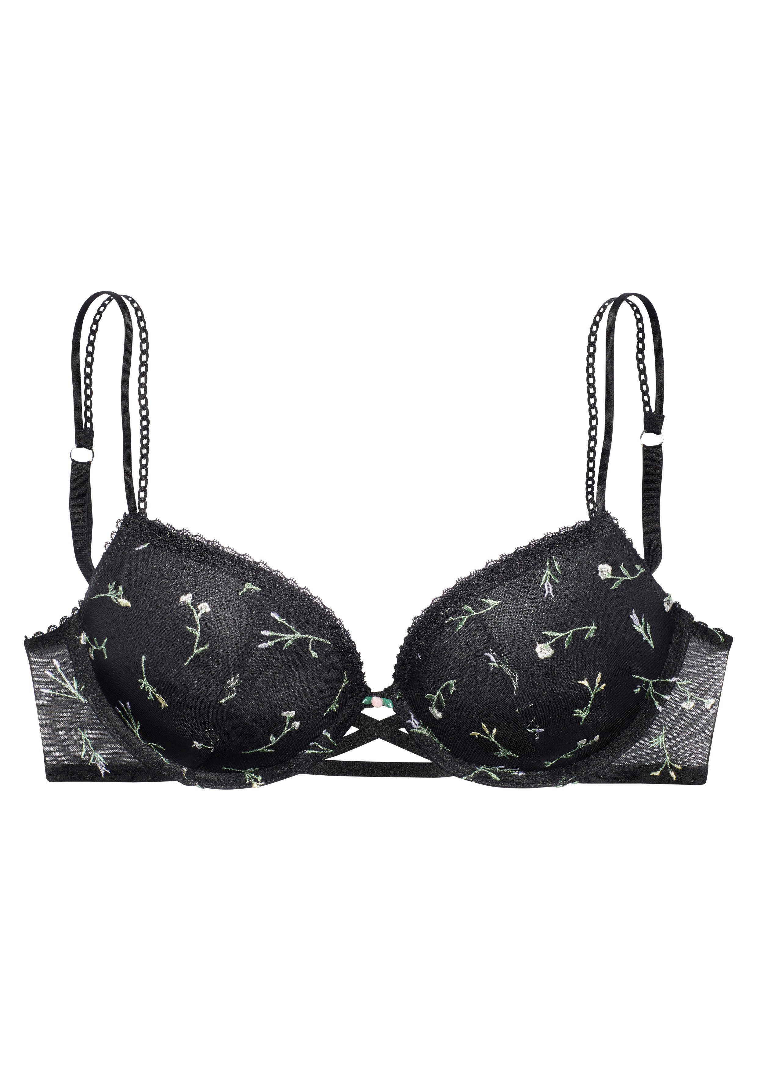 Vivance Push-up-bh Thea met bloemen van fijn geborduurd kant, sexy lingerie push-up bh's maat C C zwart