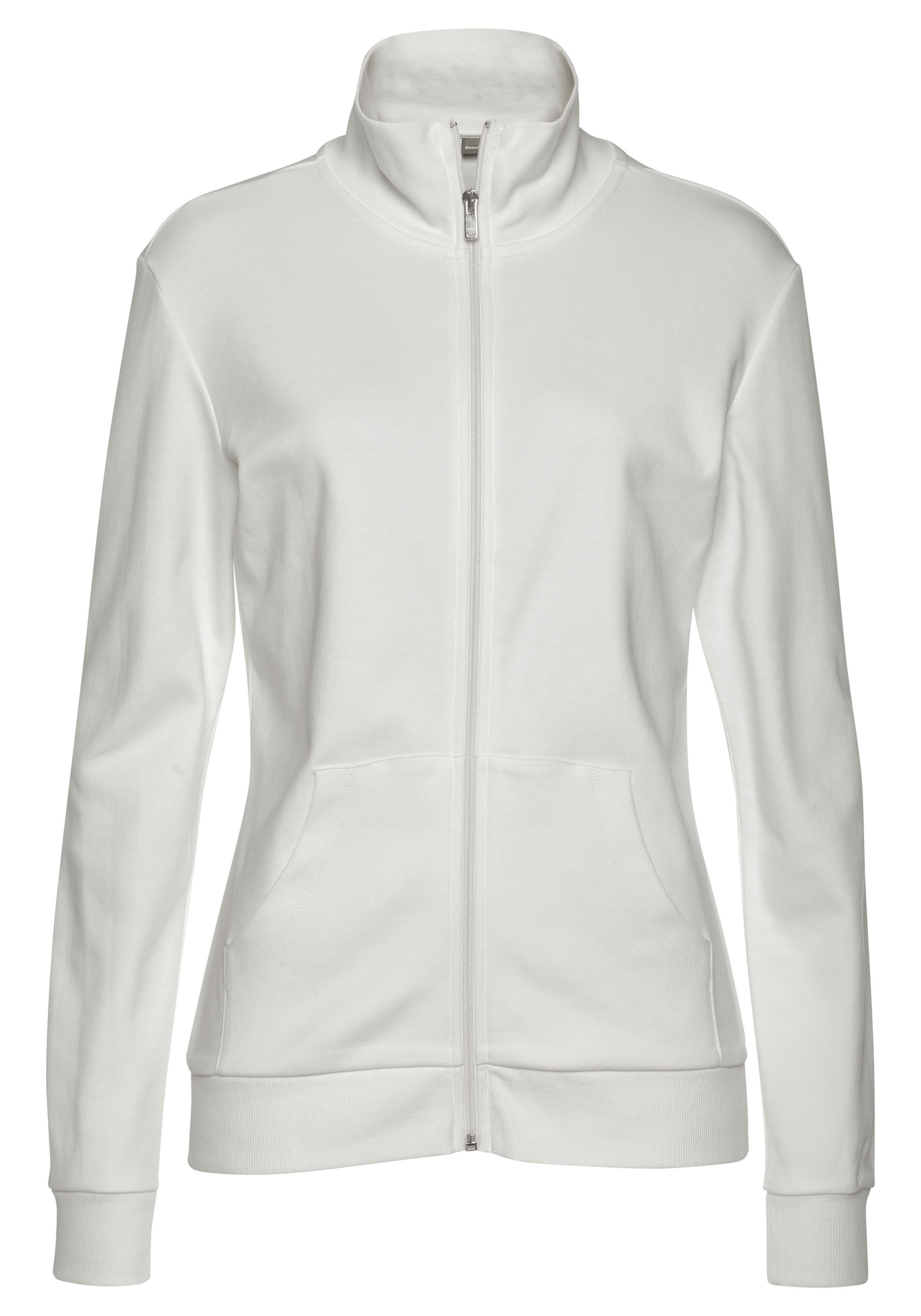 Bench. Loungewear Sweatvest met glanzende logo-borduurwerk op de staande kraag, loungepak tops & hoodies maat 32/34 wit
