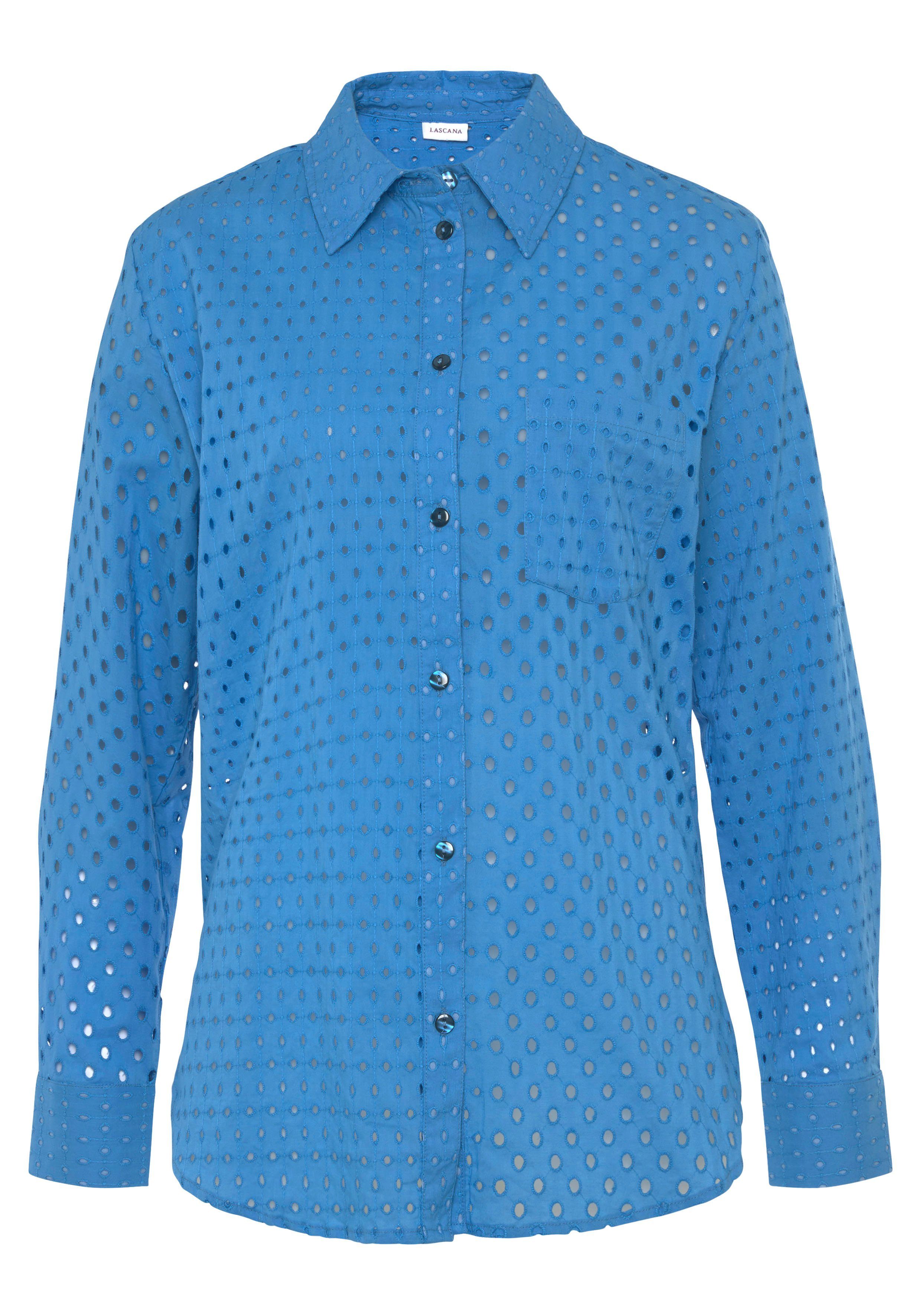 Lascana Blouse met lange mouwen met gaatjespatroon en blazerkraag, damesblouse, casual-elegant