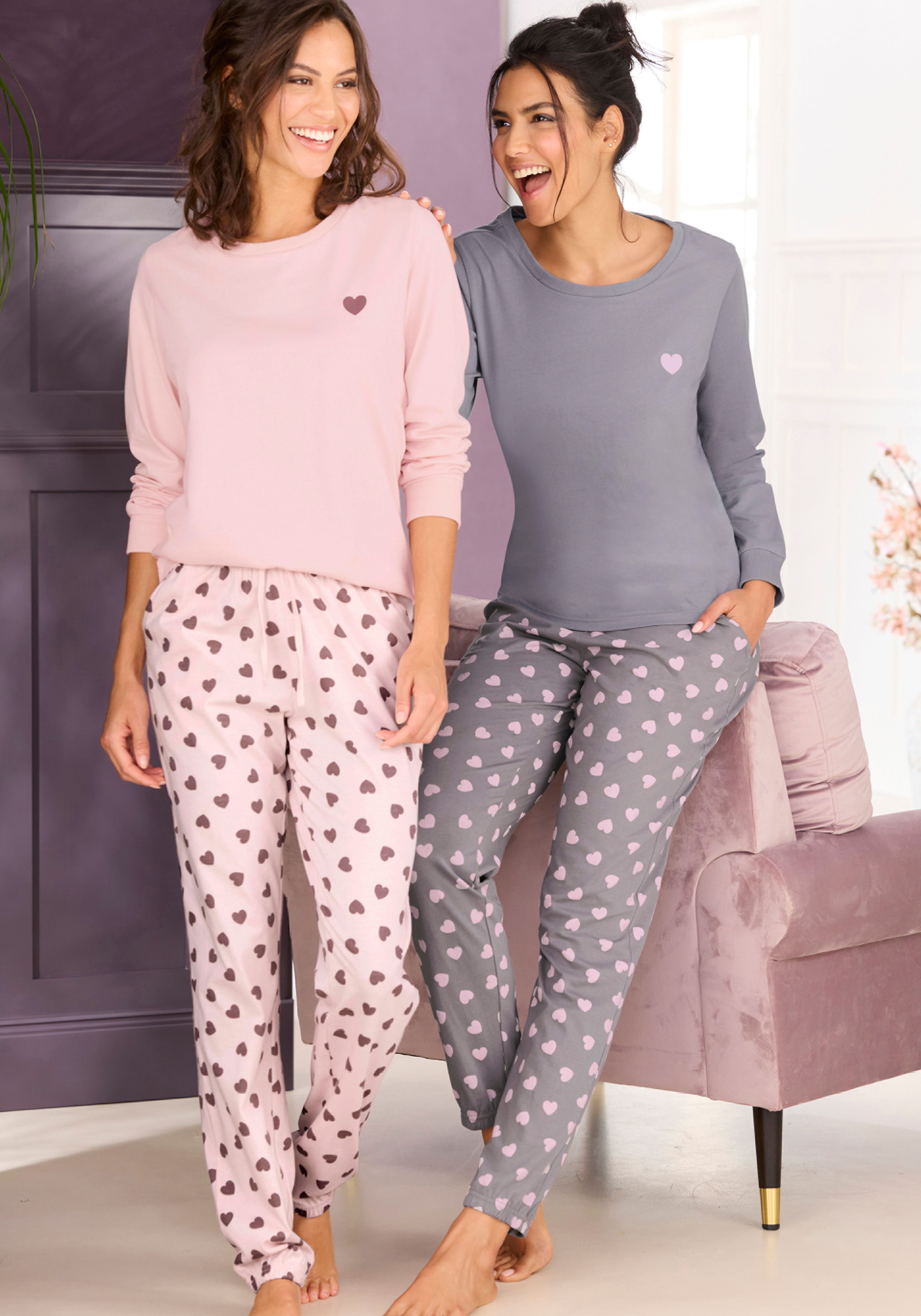 Vivance Dreams Pyjama met schattig hartjespatroon (voordeelset, 4-delig)