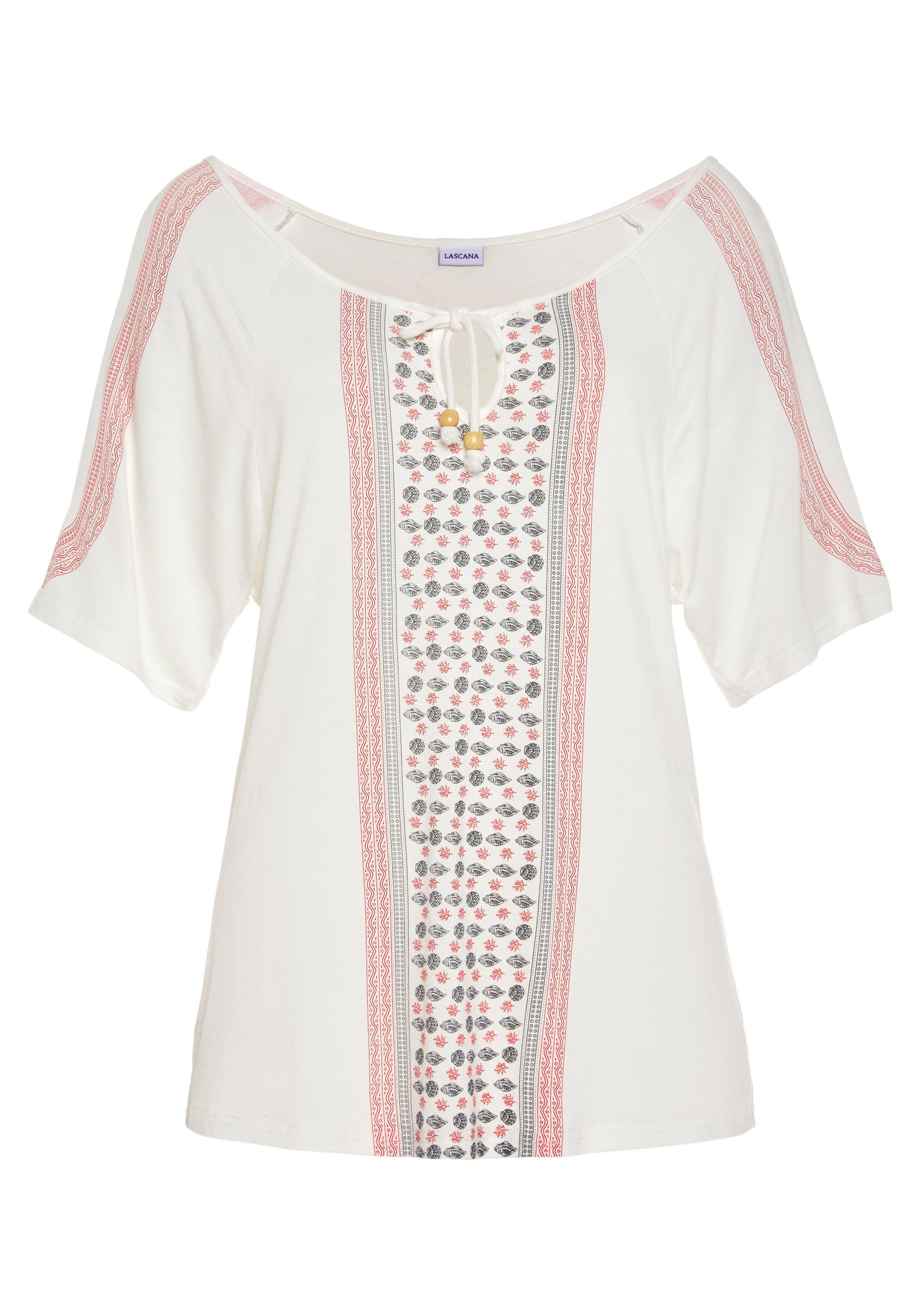 Lascana Shirt met korte mouwen met print en striklint, overhemdblouse, los en luchtig