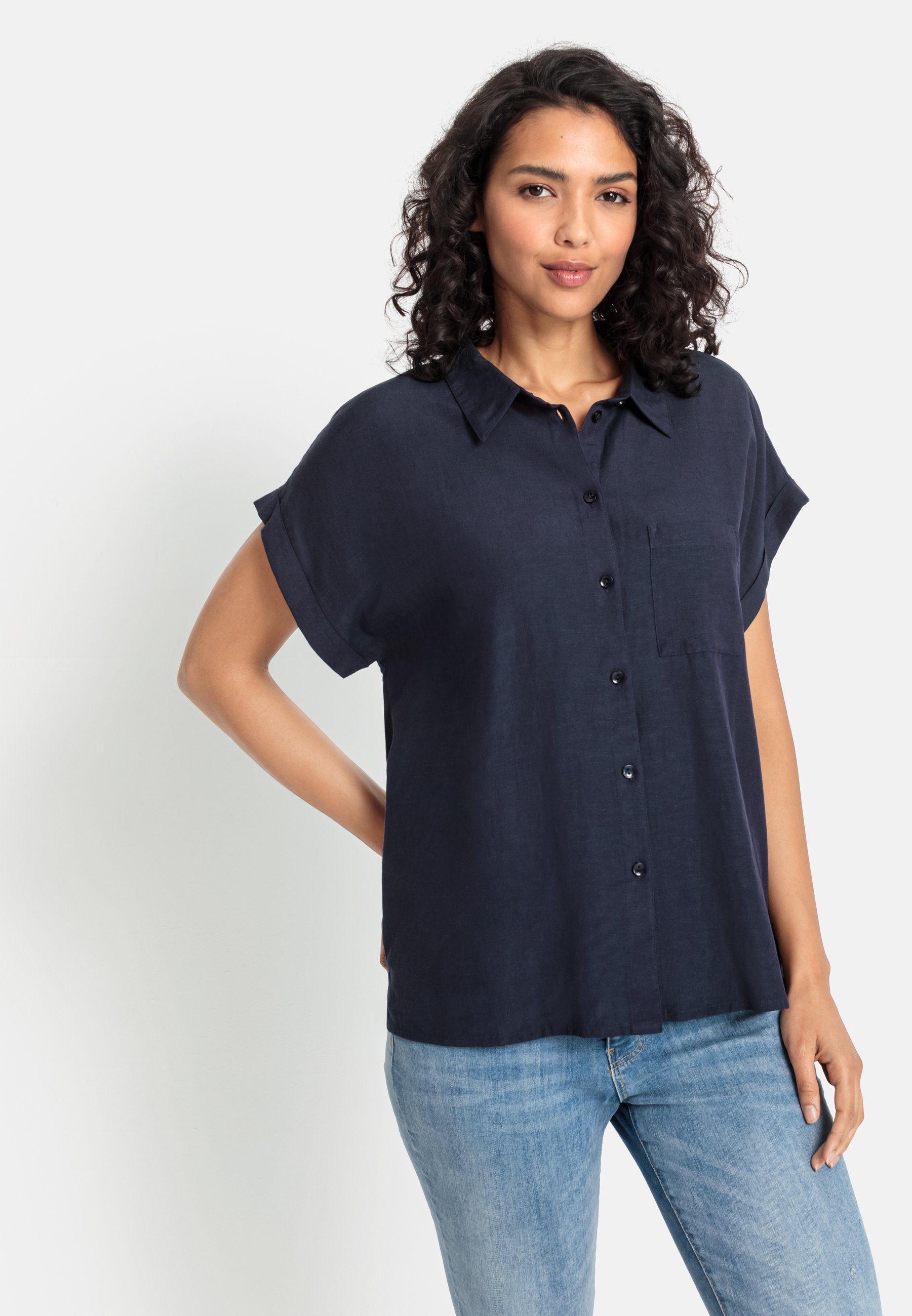 Lascana Overhemdblouse van mix van linnen met knoopsluiting, linnen blouse, blouse met korte mouwen